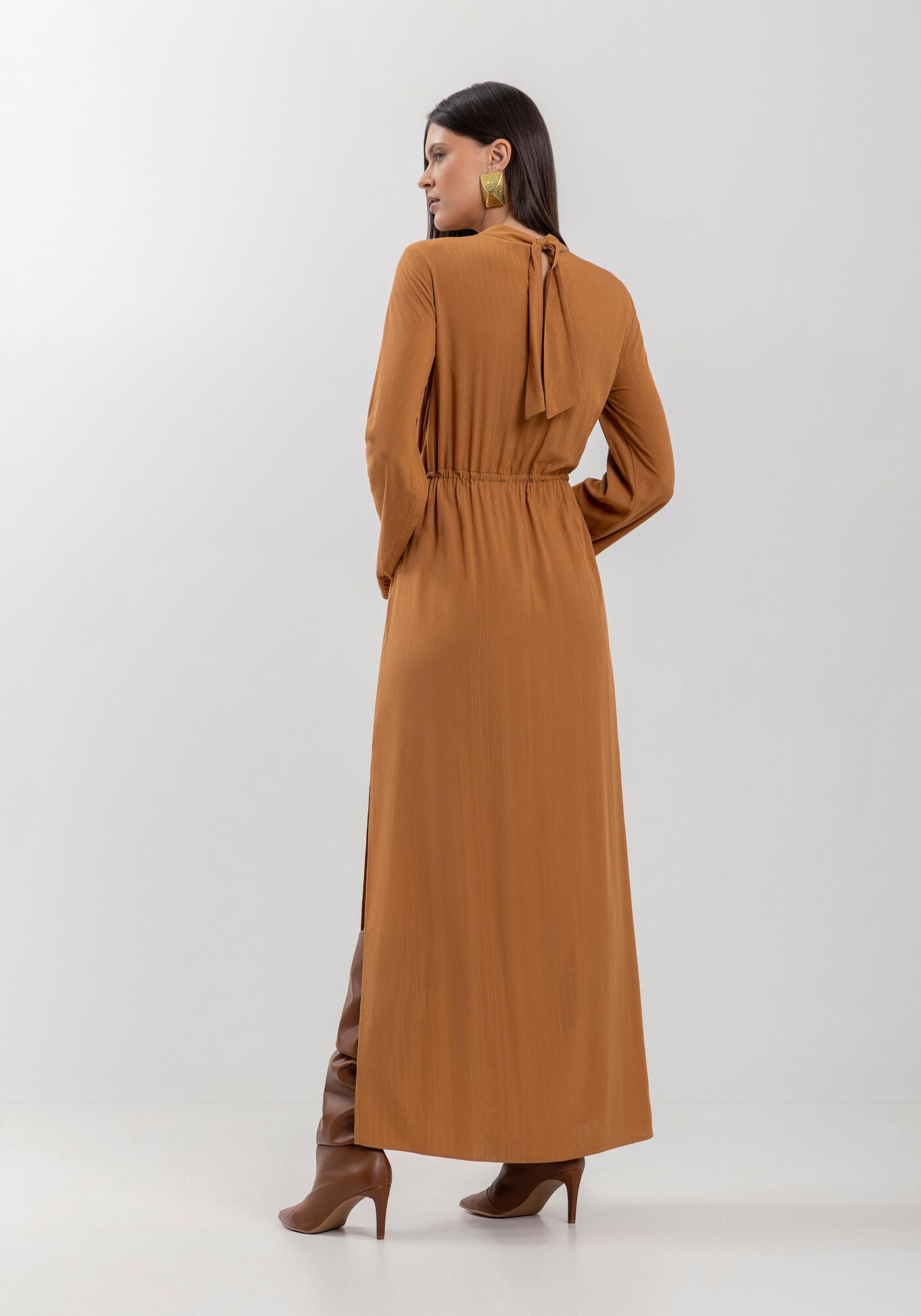 Vestido De Mangas Longas Em Viscose Com Fios De Lurex, , large.