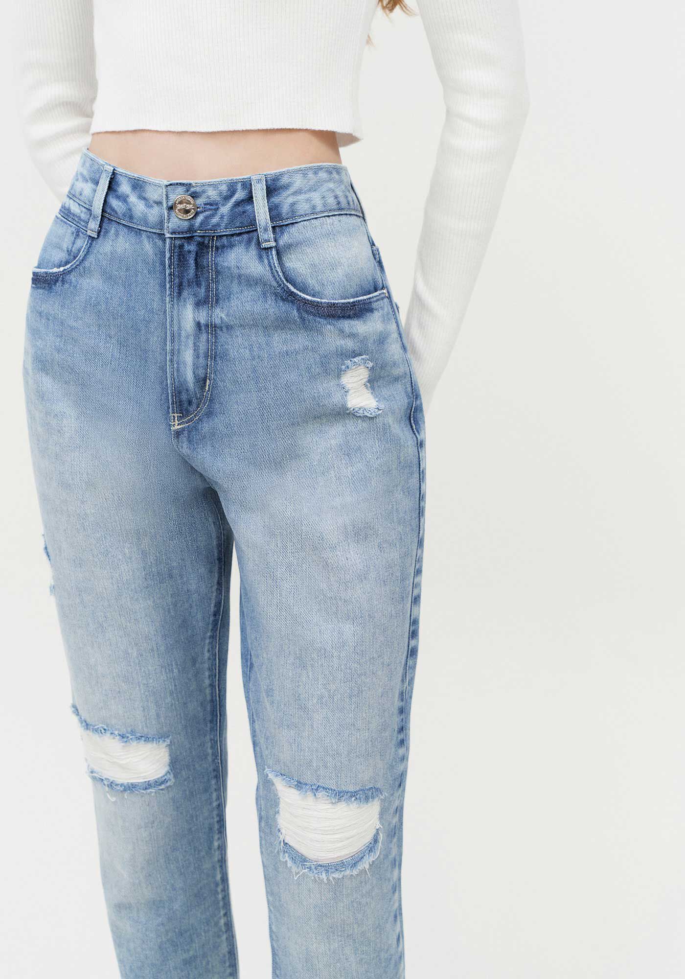 Cal&ccedil;a Jeans Mom Cropped Super Alta Destroyed, , large.