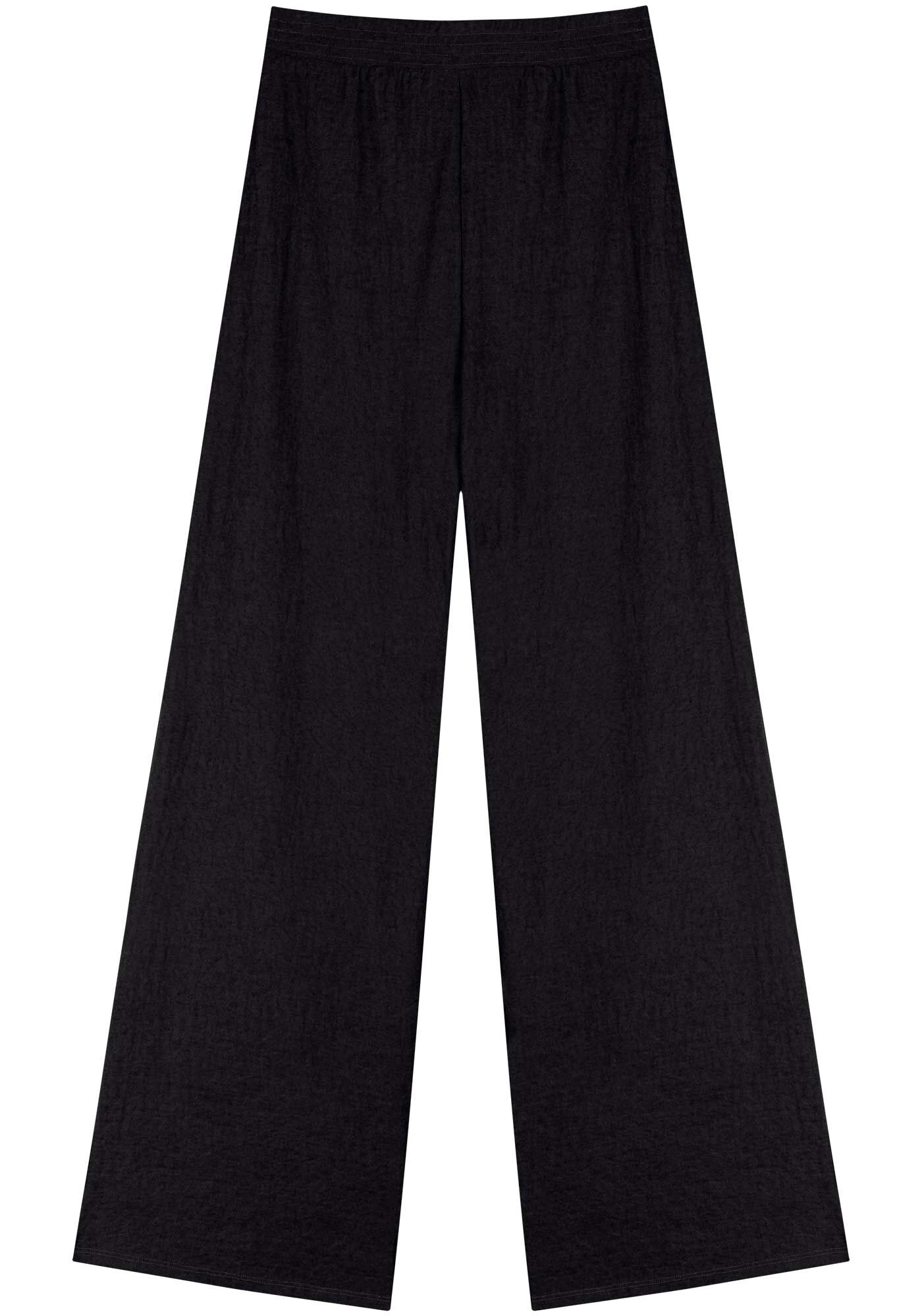 Cal&ccedil;a Pantalona De Cintura Alta Em Malha R&uacute;stica, PRETO, large.