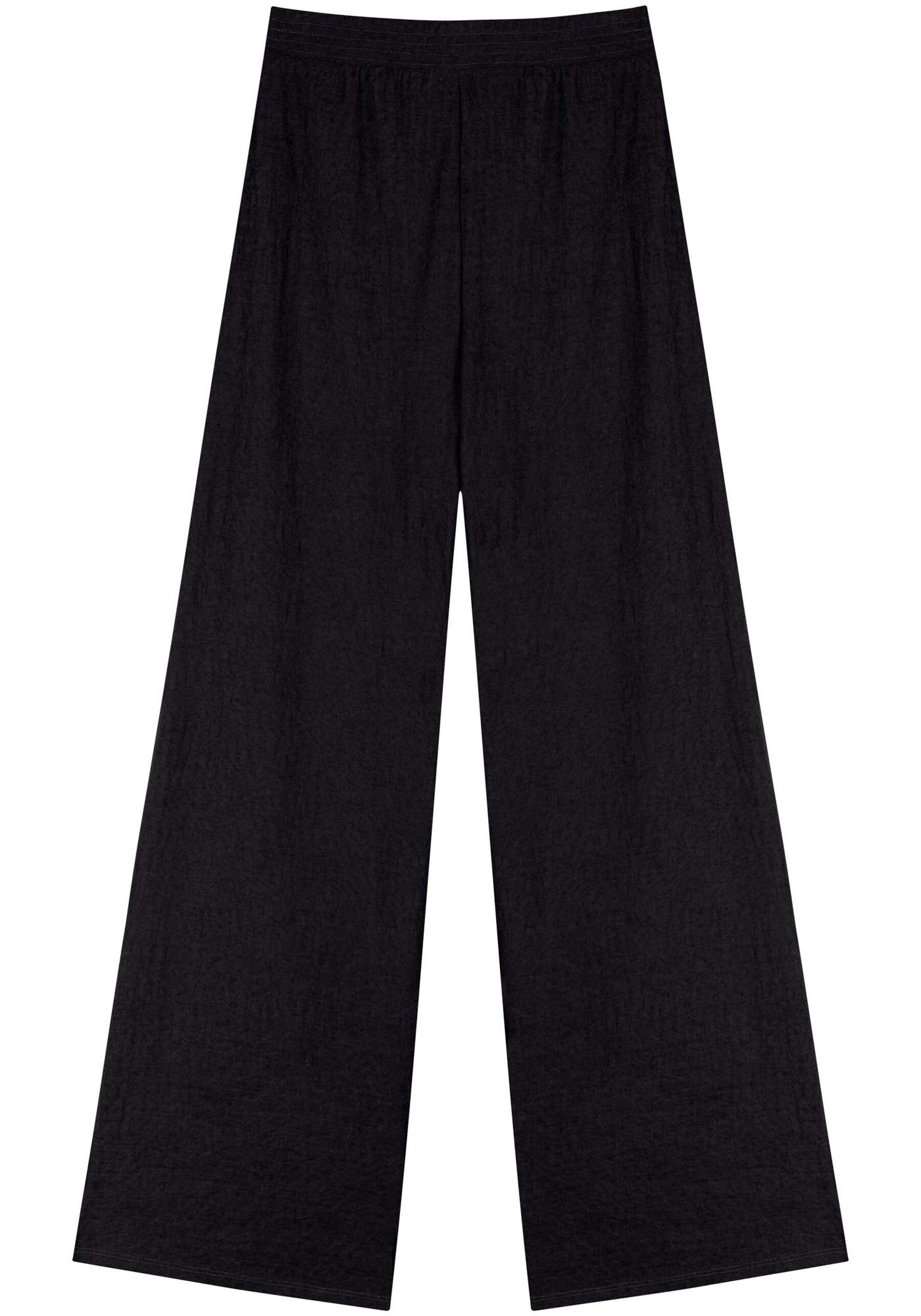 Calça Pantalona De Cintura Alta Em Malha Rústica, PRETO. Calça Pantalona De Cintura Alta Em Malha Rústica, PRETO, large.