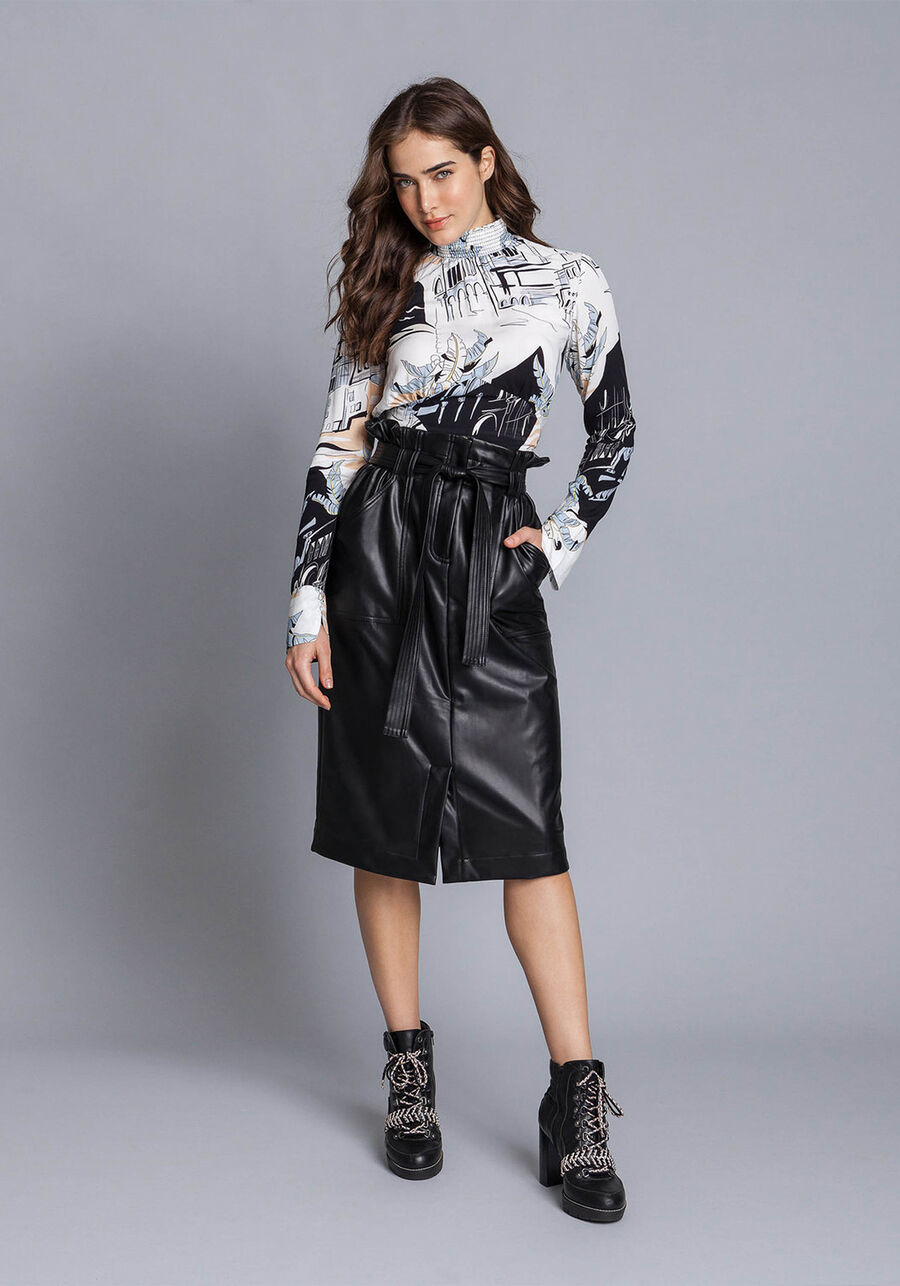Saia Mídi Clochard PU com Cinto, . Saia Mídi Clochard PU com Cinto, , large.