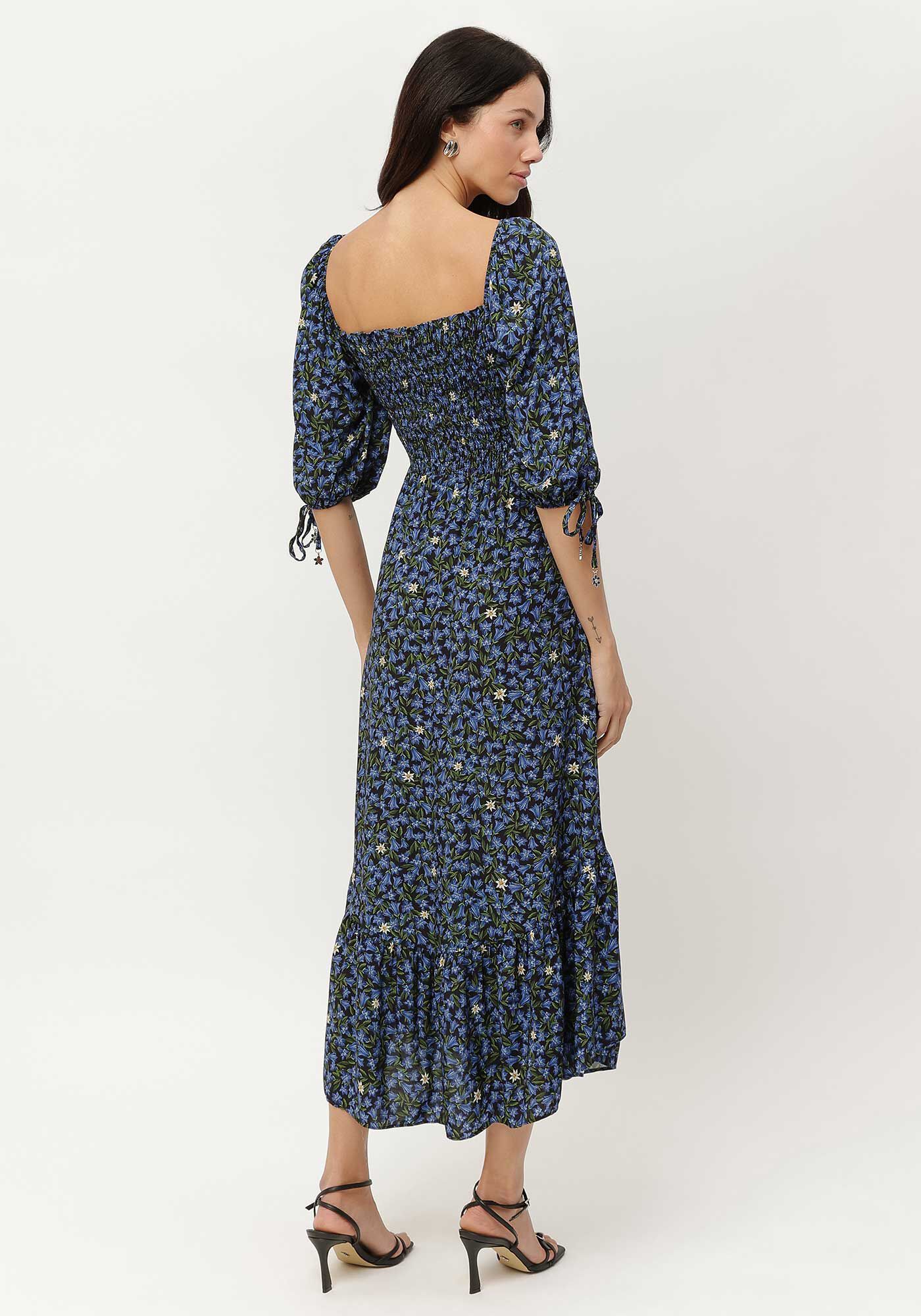 Vestido Midi Estampado com Decote Quadrado, , large.