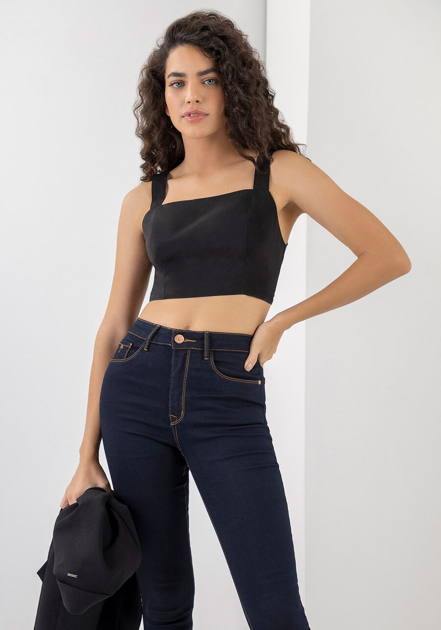 Blusa Cropped com Recorte Costas, PRETO REATIVO. Blusa Cropped com Recorte Costas, PRETO REATIVO, large.
