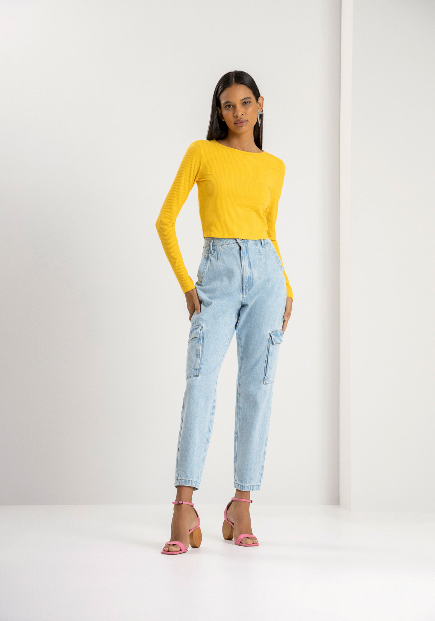 Blusa Manga Longa Canelada Cropped, , large.