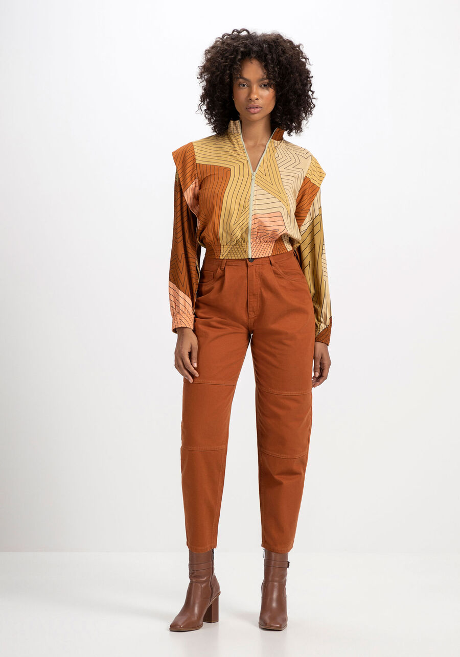 Calça Sarja Baggy Super Alta com Recortes, MARROM BISCUIT. Calça Sarja Baggy Super Alta com Recortes, MARROM BISCUIT, large.