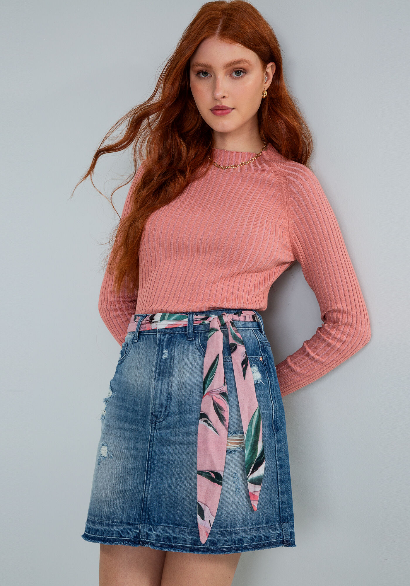 Saia jeans com lenço discount