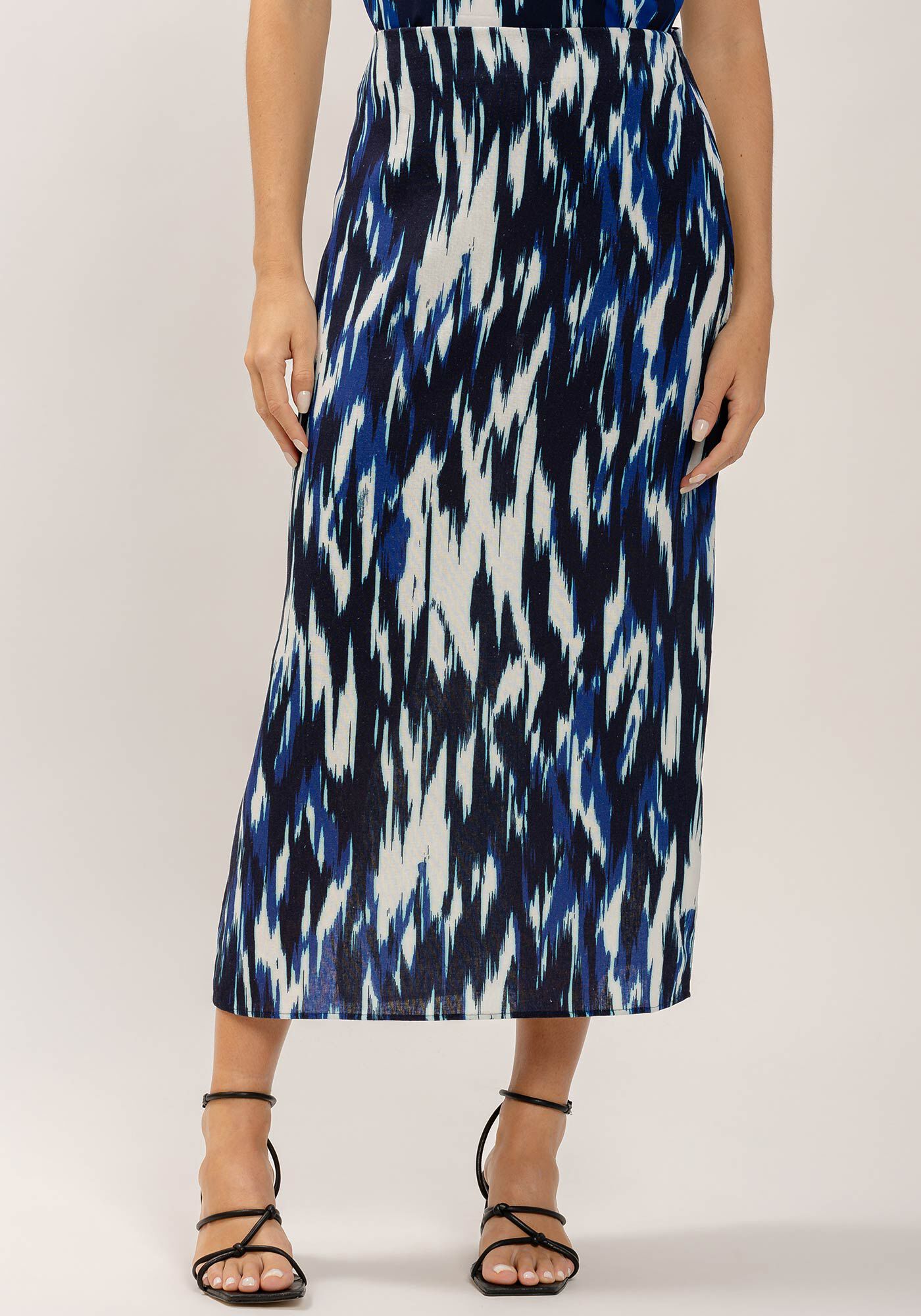 Saia Midi Cintura Alta em Viscose Estampada, , large.