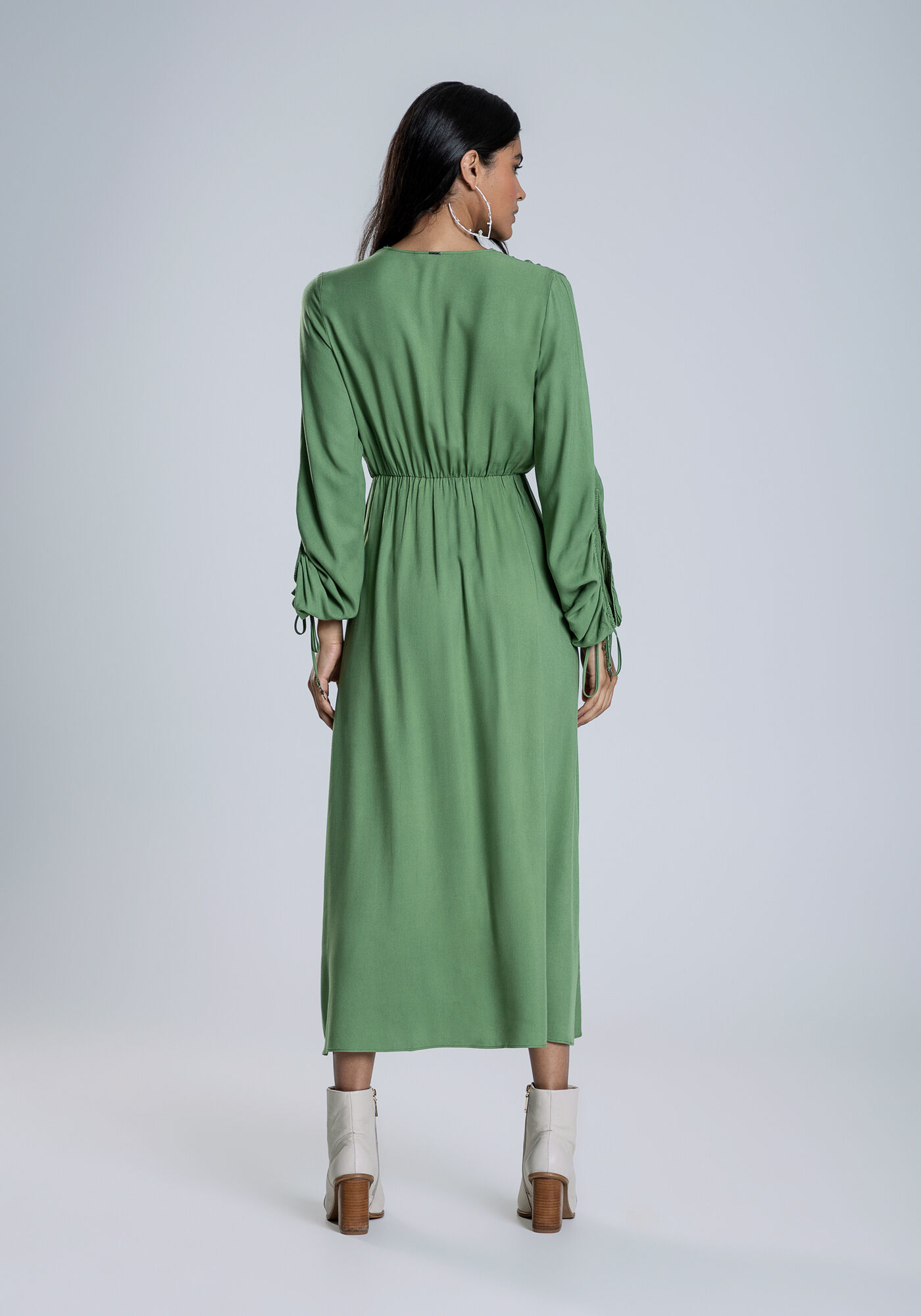 Vestido Midi Transpassado com Recorte Mangas, VERDE MOVIMENTO, large.