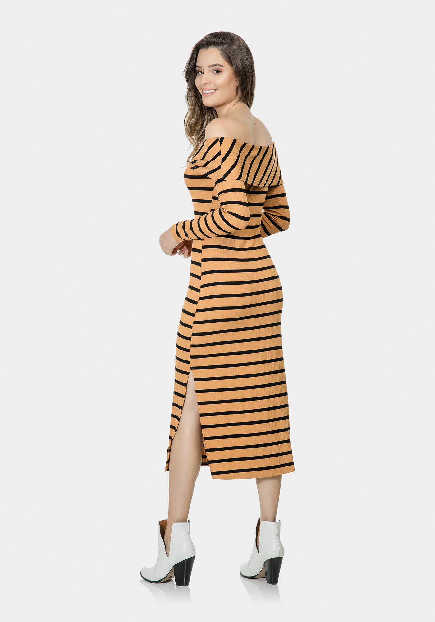 Vestido listrado com bota top