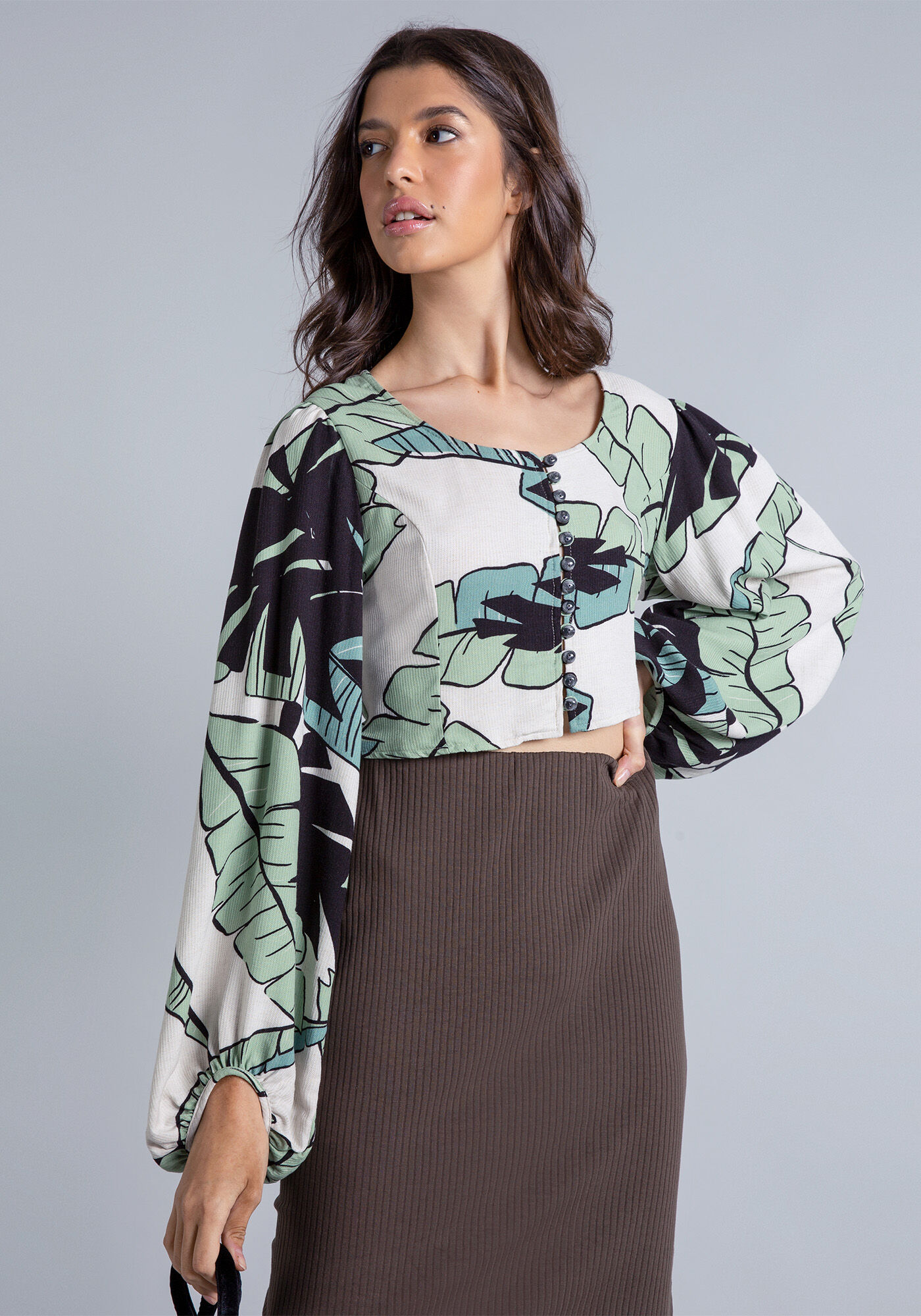 Blusa Cropped Manga Bufante, , large.