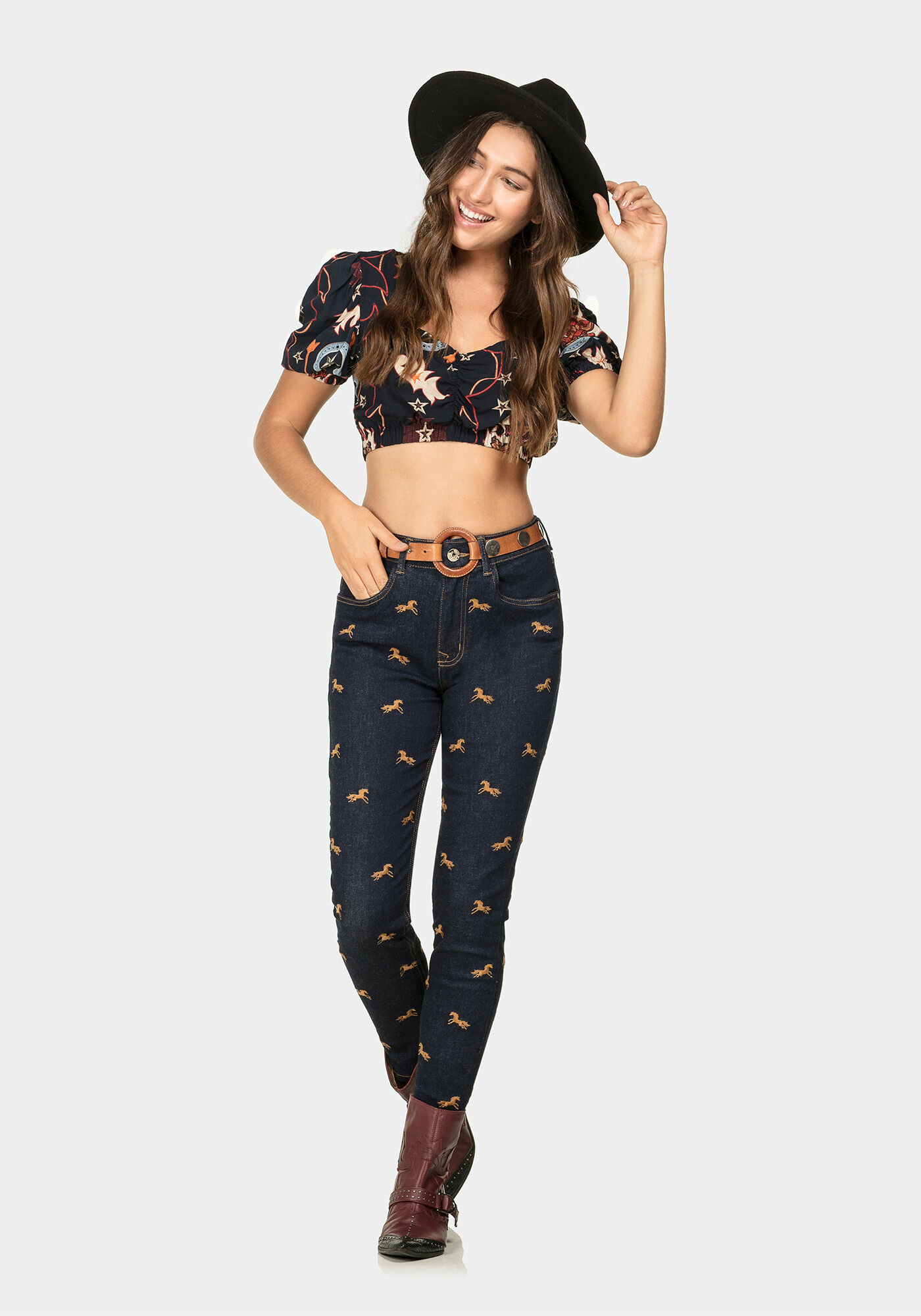 Blusa Cropped Estampada Tecido, , large.