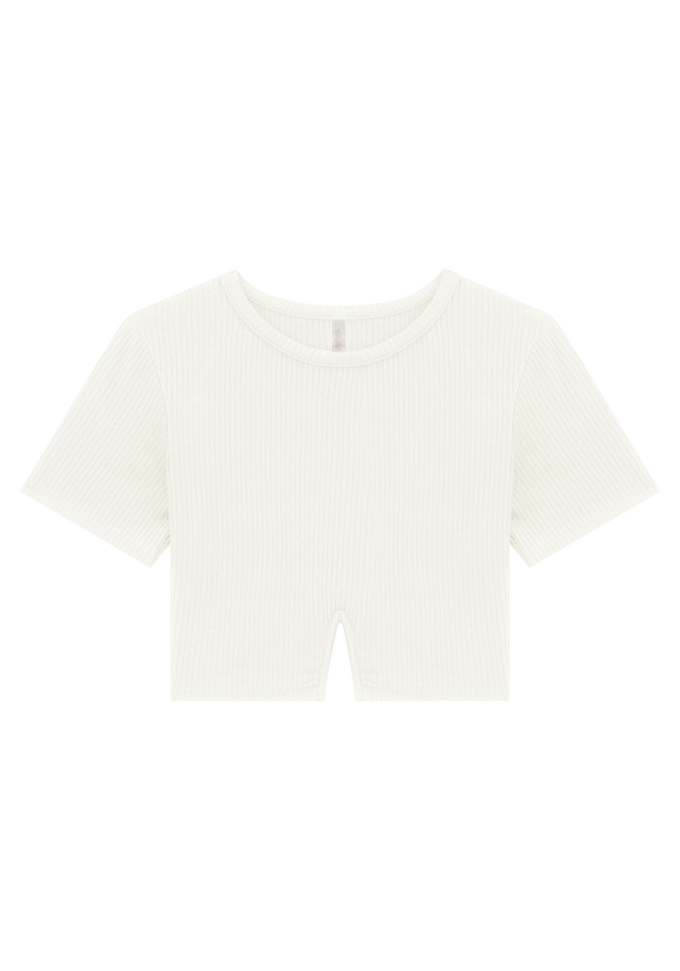 Blusa Cropped Canelada com Recorte V Barra, , large.