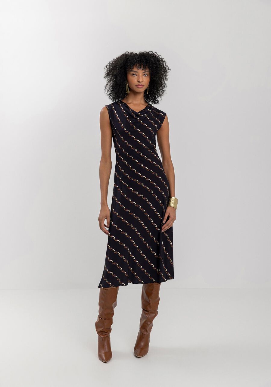 Vestido Midi Sem Mangas Estampado Com Gola Degagê, . Vestido Midi Sem Mangas Estampado Com Gola Degagê, , large.