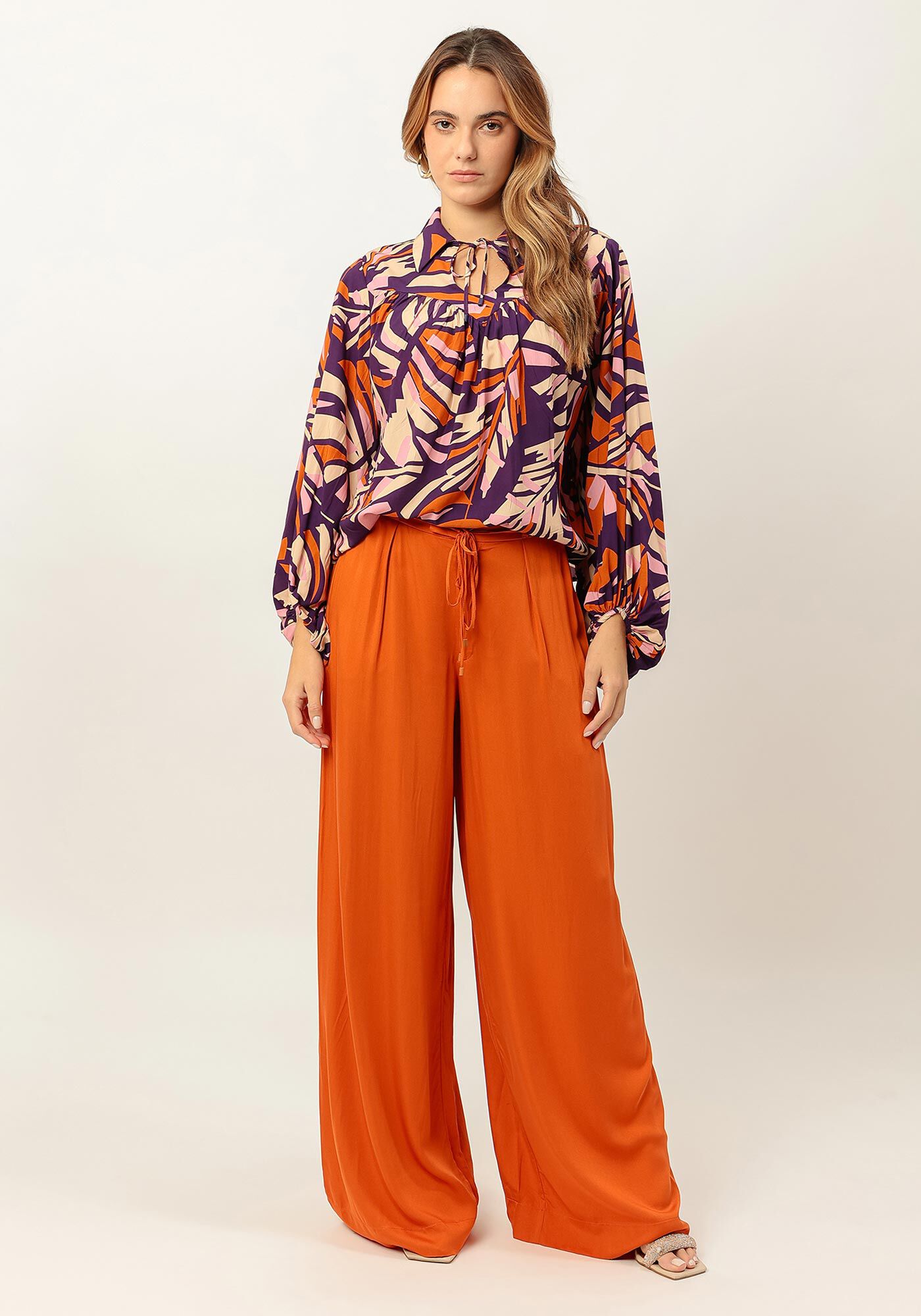 Blusa Ampla Estampada em Viscose com Manga Bufante, , large.