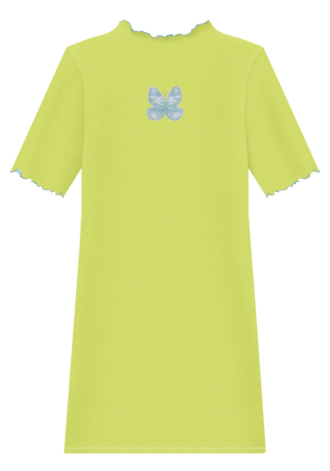 Vestido Curto Canelado Gola Alta com Bordado, VERDE NINFA, large.