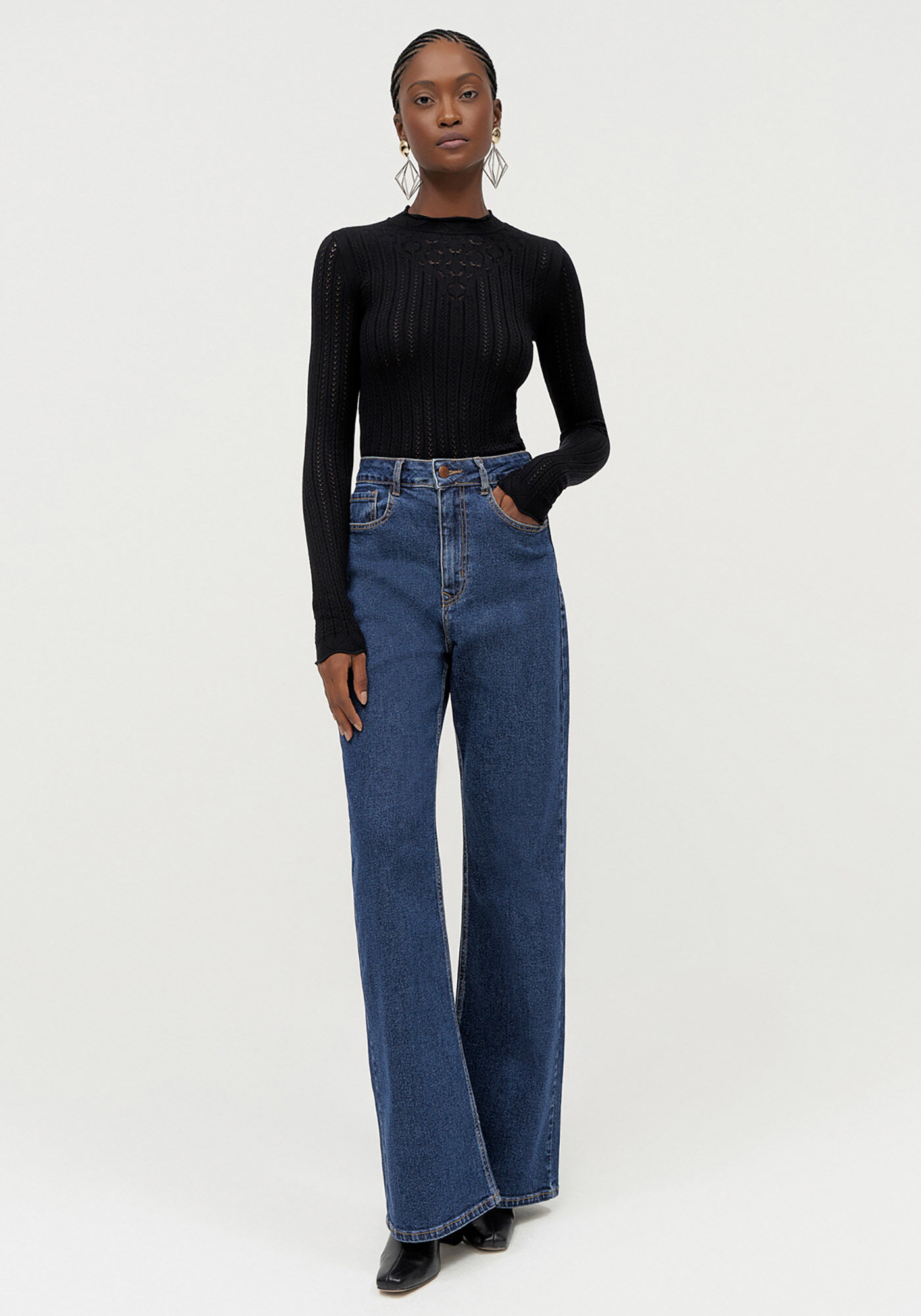 Cal&ccedil;a Jeans Wide Leg Comfort com Cintura Alta, , large.