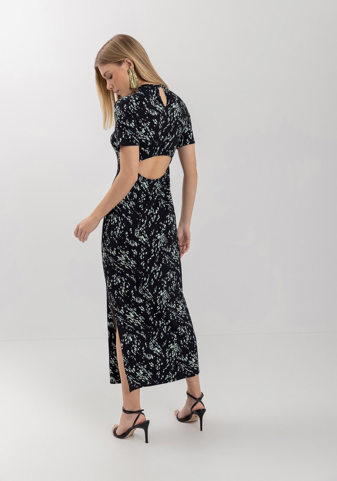 Vestido Estampado Midi Ch&aacute; Em Moletom De Viscose E Elastano, , large.