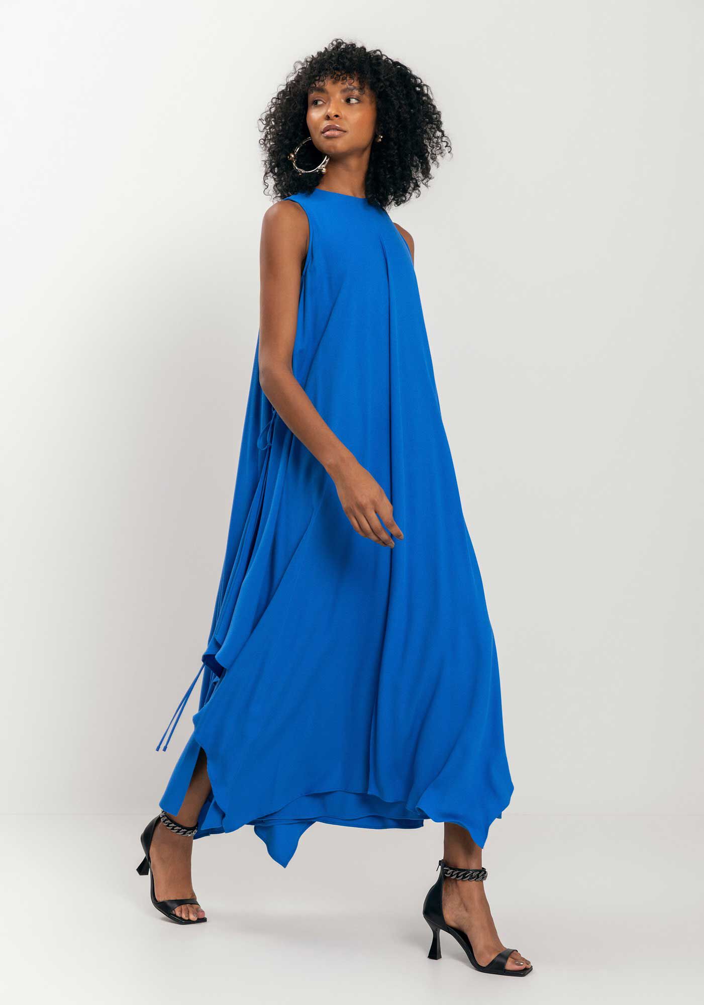 Vestido Ch&aacute; Fluido Com Amarra&ccedil;&atilde;o, AZUL GUILLOTINE, large.