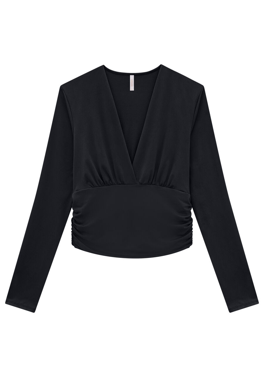 Blusa Manga Longa em Malha com Franzido, . Blusa Manga Longa em Malha com Franzido, , large.