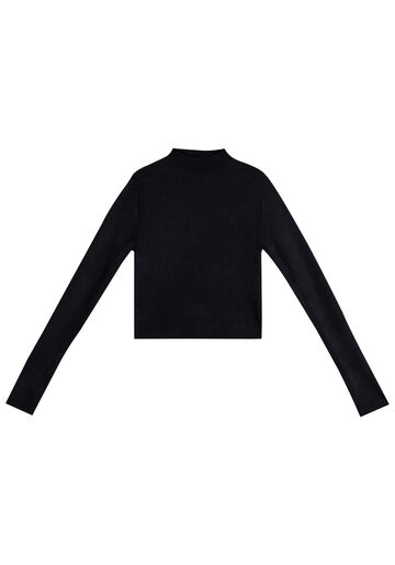 Blusa Manga Longa Cropped em Tricô com Gola Alta, PRETO REATIVO. Blusa Manga Longa Cropped em Tricô com Gola Alta, PRETO REATIVO, large.