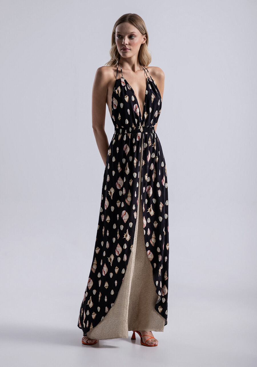 Vestido Longo Frente Única em Viscose com Recorte, . Vestido Longo Frente Única em Viscose com Recorte, , large.