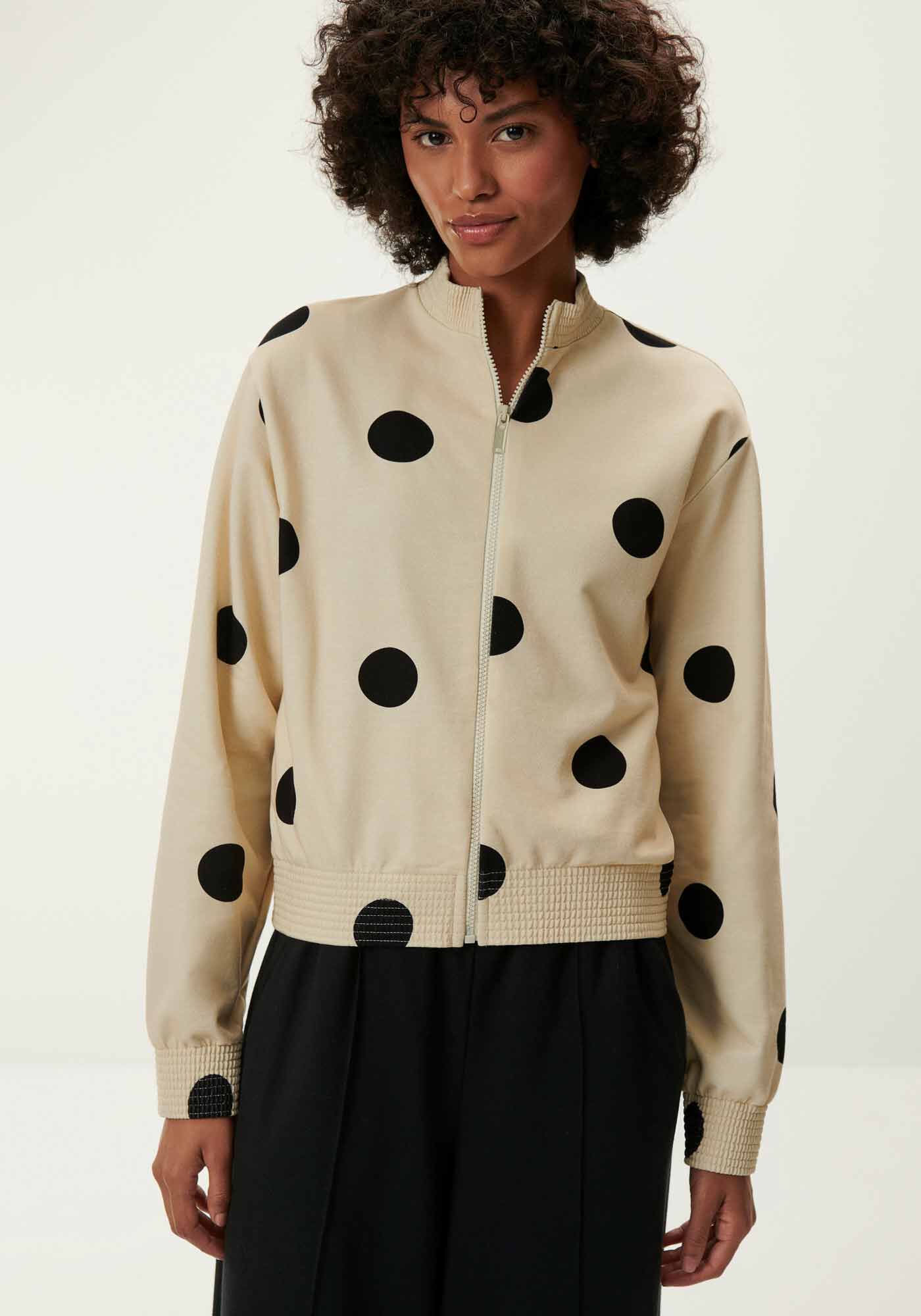 Jaqueta Bomber em Moletom Estampada com Gola Alta, , large.