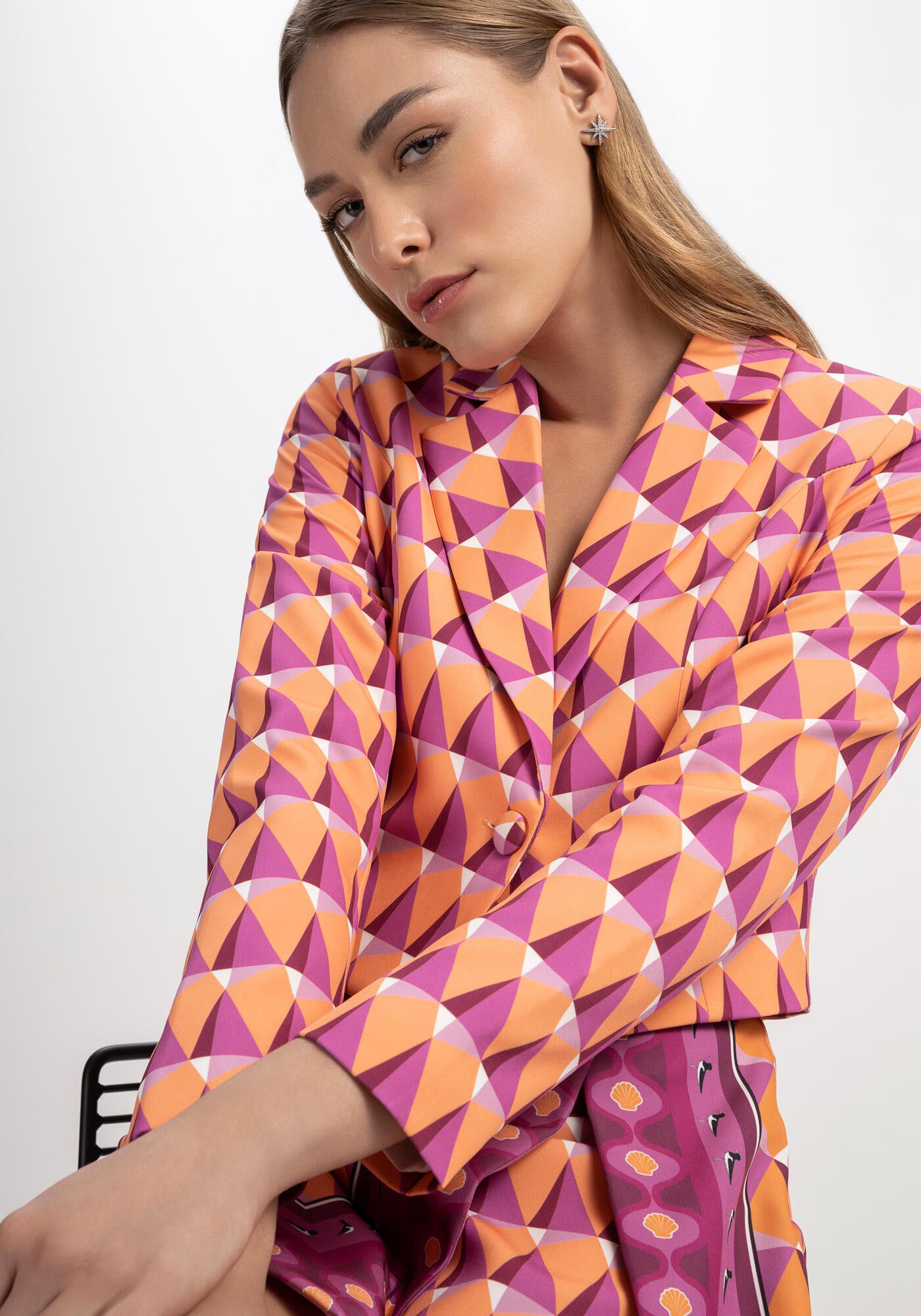 Blazer Cropped Estampado com Bot&atilde;o, ICEBERG, large.