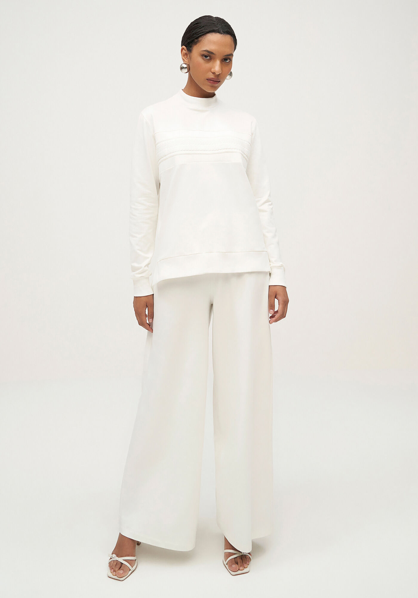 Conjunto em Molecotton com Blus&atilde;o e Cal&ccedil;a Pantalona, BRANCO OFF WHITE, large.