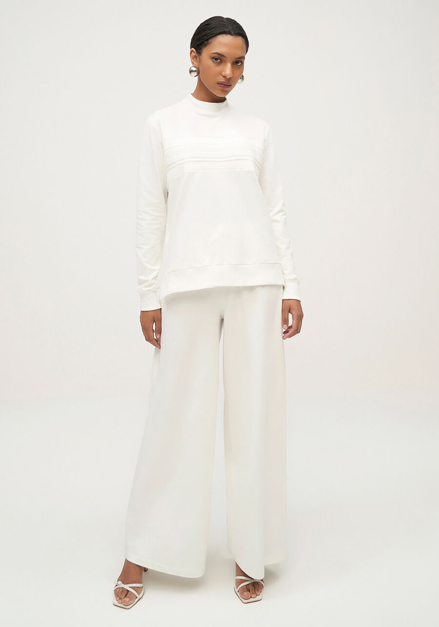 Conjunto em Molecotton com Blusão e Calça Pantalona, BRANCO OFF WHITE. Conjunto em Molecotton com Blusão e Calça Pantalona, BRANCO OFF WHITE, large.