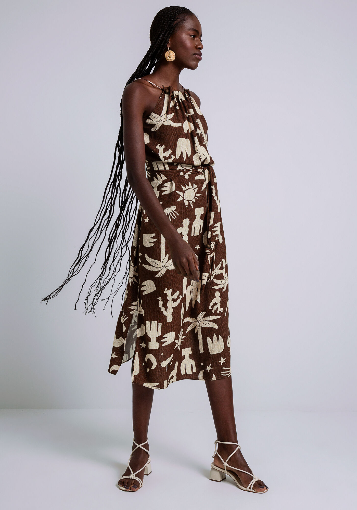 Vestido Midi em Viscose com Detalhe Decote, CATIMBAU, large.