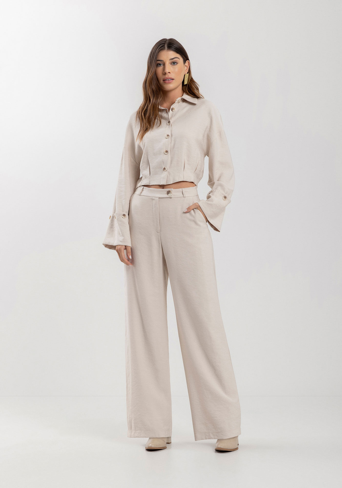 Cal&ccedil;a Reta Em Alfaiataria Com Cintura Alta E Passantes, , large.