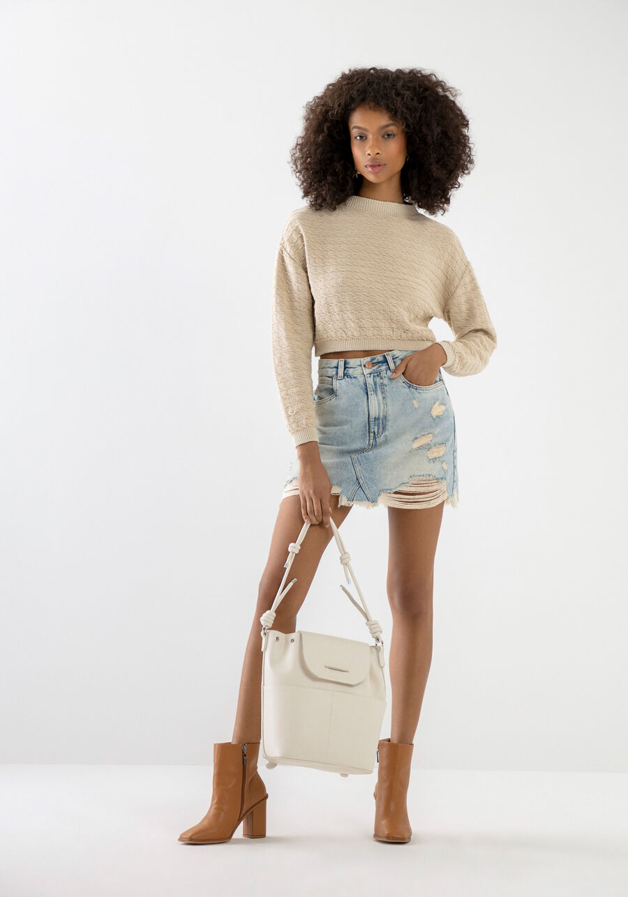 Blusão Cropped em Tricô com Textura, BEGE GINGER. Blusão Cropped em Tricô com Textura, BEGE GINGER, large.