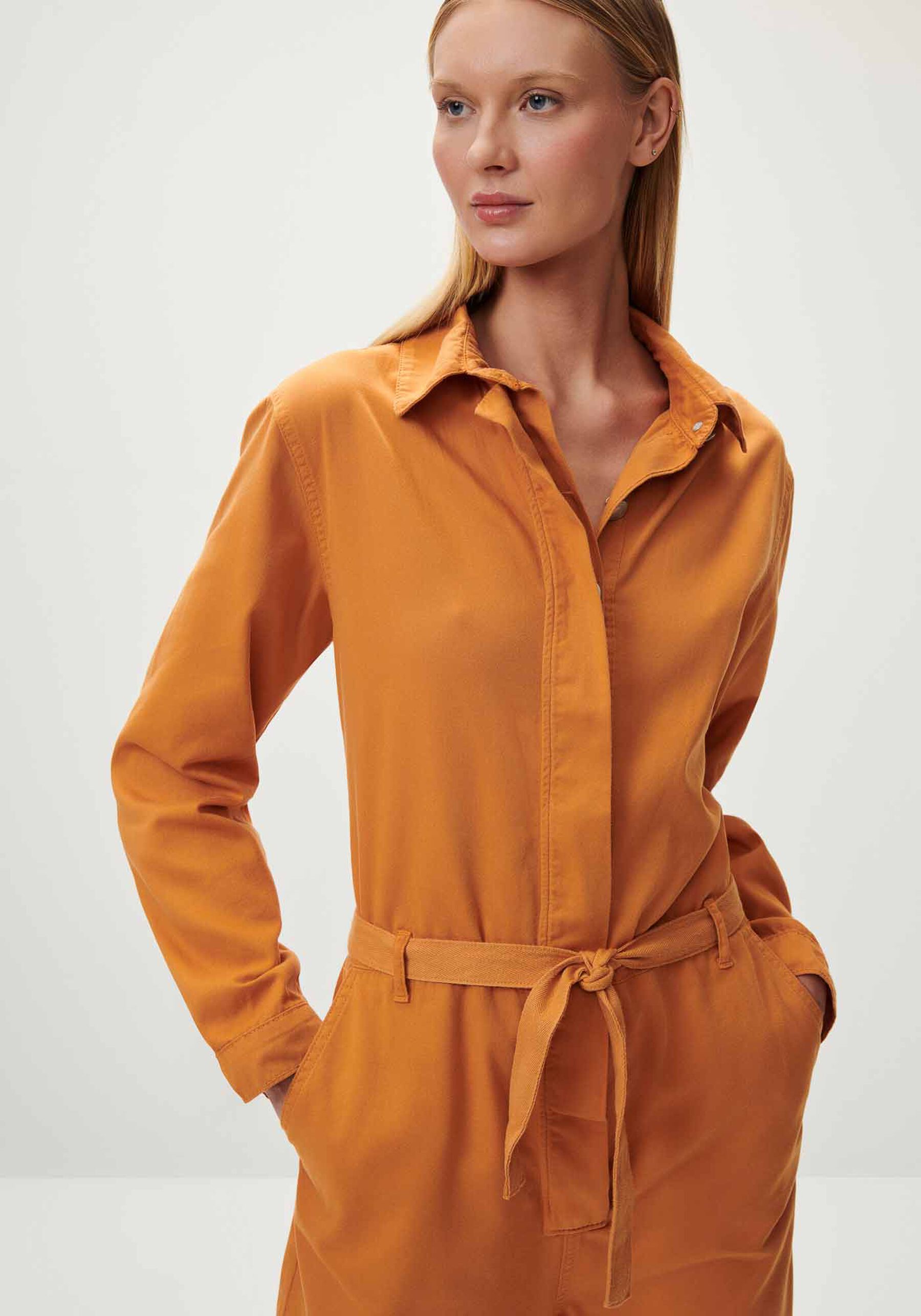 Macacão Longo Sarja Utilitário com Cinto, LARANJA RUST. Macacão Longo Sarja Utilitário com Cinto, LARANJA RUST, large.