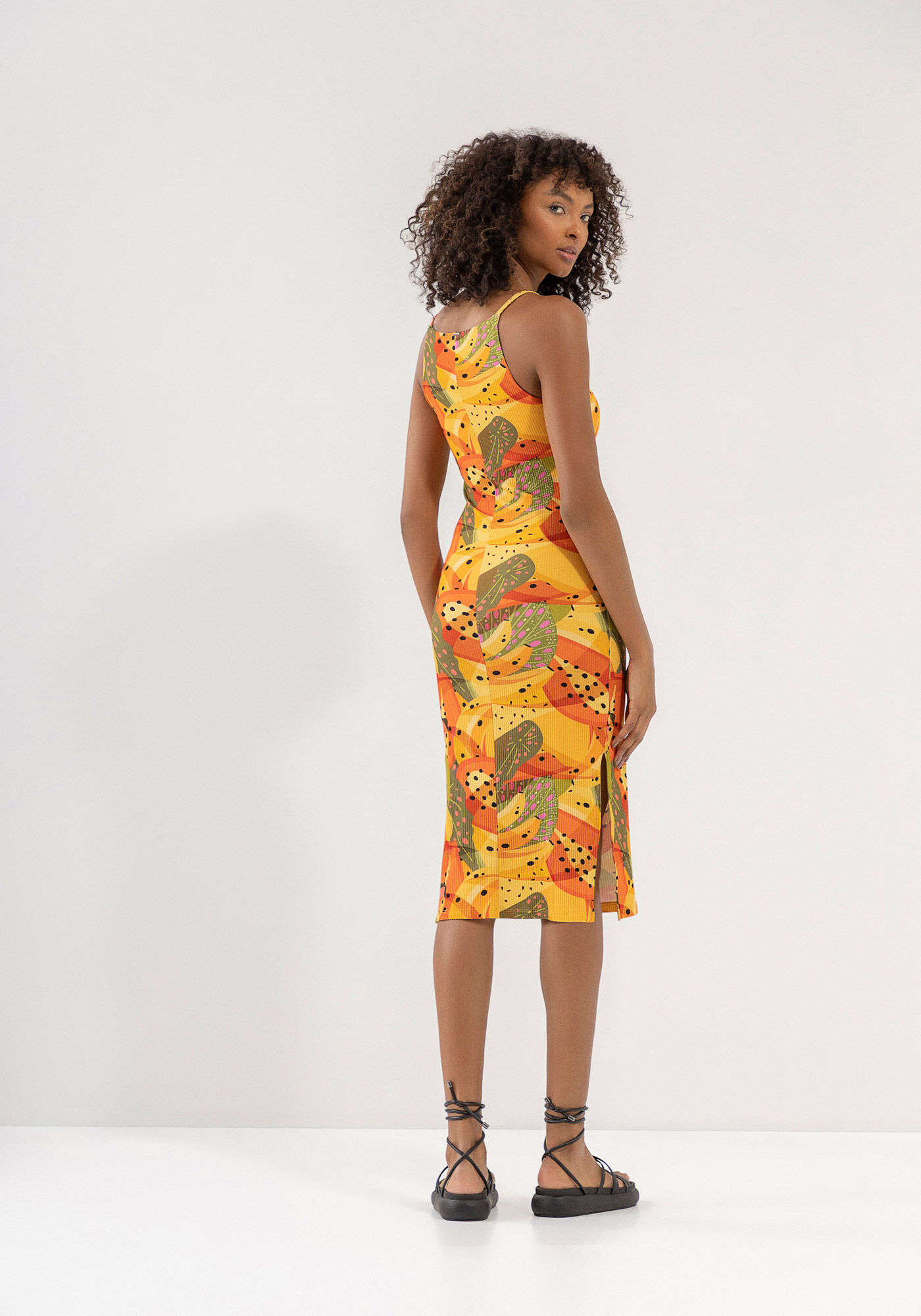 Vestido midi canelado estampado clearance