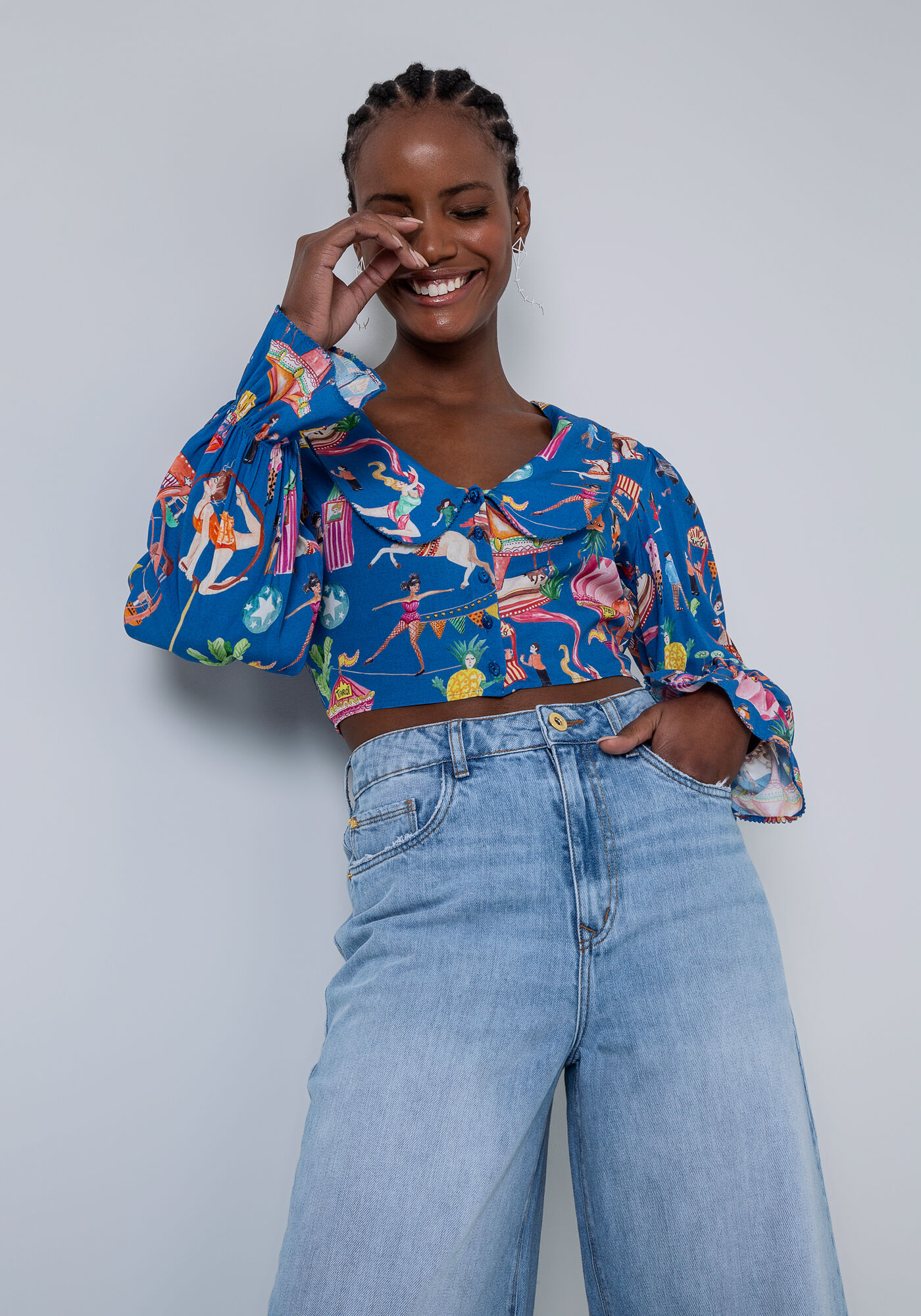 Blusa Manga Longa em Viscose com Gola, PARQUE DE DIVERSOES, large.