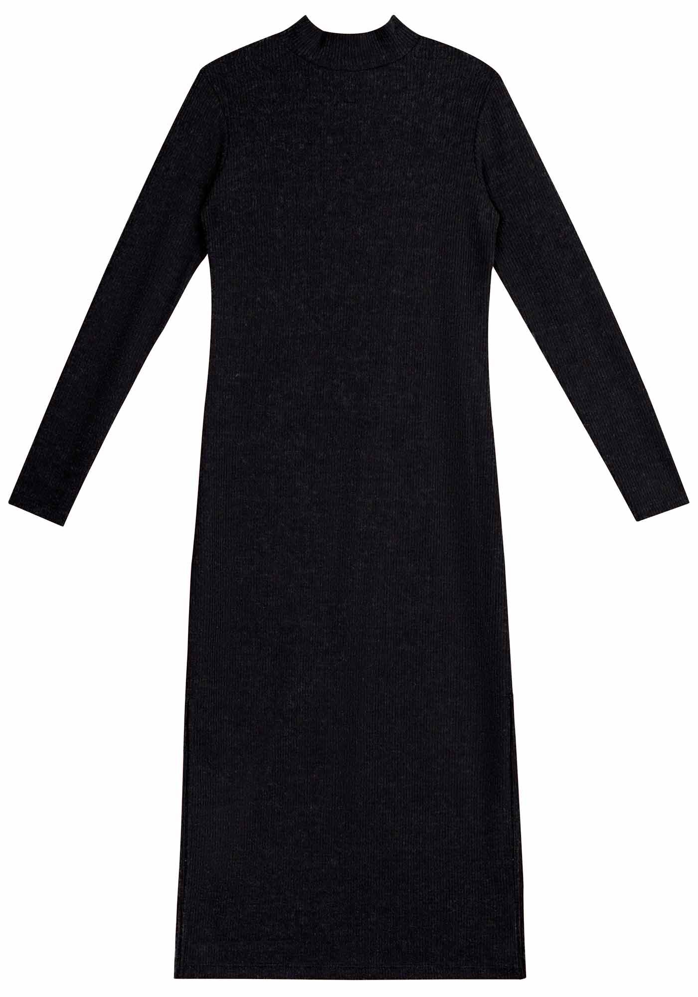 Vestido Midi Manga Longa Canelado com Gola, , large.
