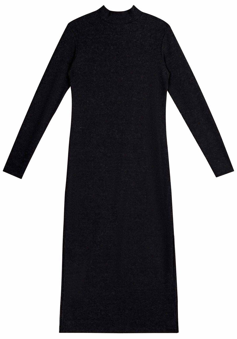 Vestido Midi Manga Longa Canelado com Gola, . Vestido Midi Manga Longa Canelado com Gola, , large.