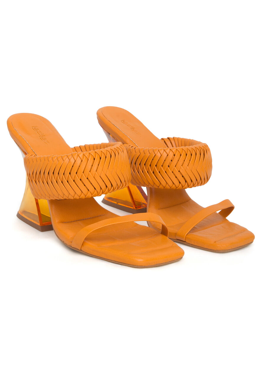 Sandália Salto Alto Bloco Transparente, LARANJA CAJA. Sandália Salto Alto Bloco Transparente, LARANJA CAJA, large.