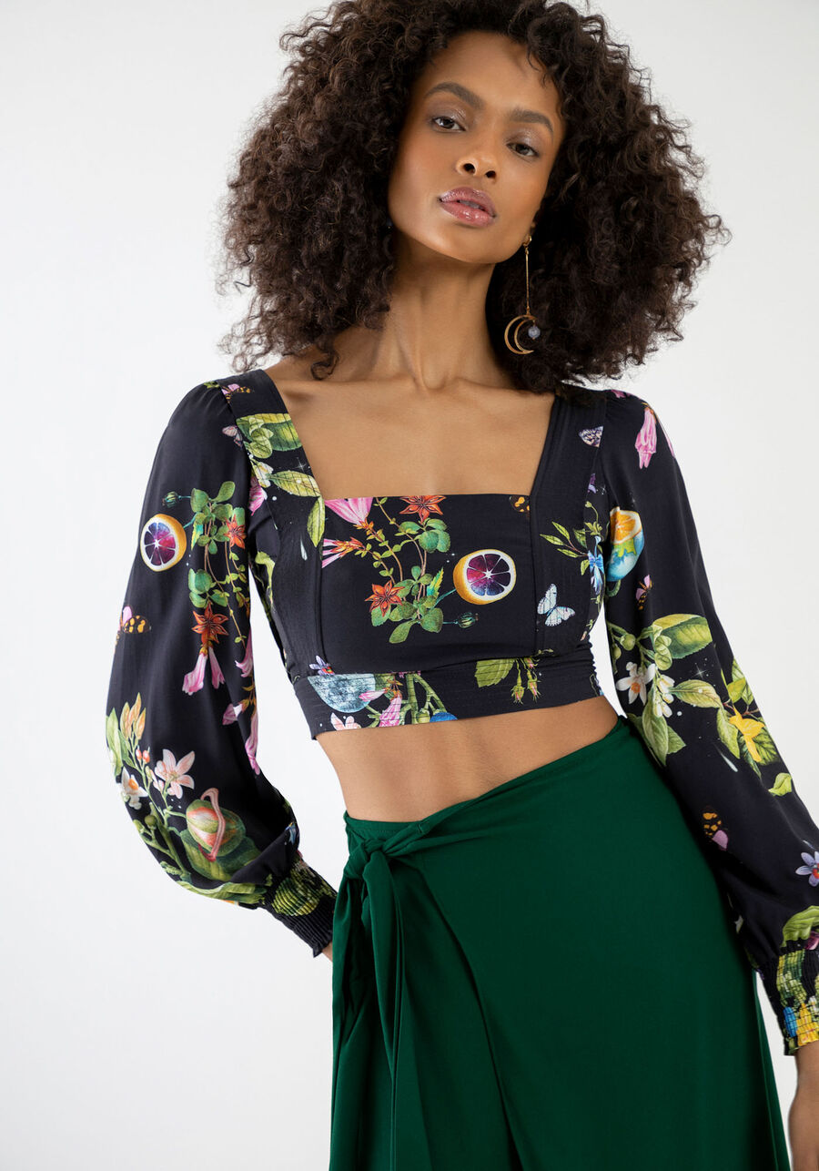 Blusa Manga Longa em Viscose com Decote Quadrado, . Blusa Manga Longa em Viscose com Decote Quadrado, , large.