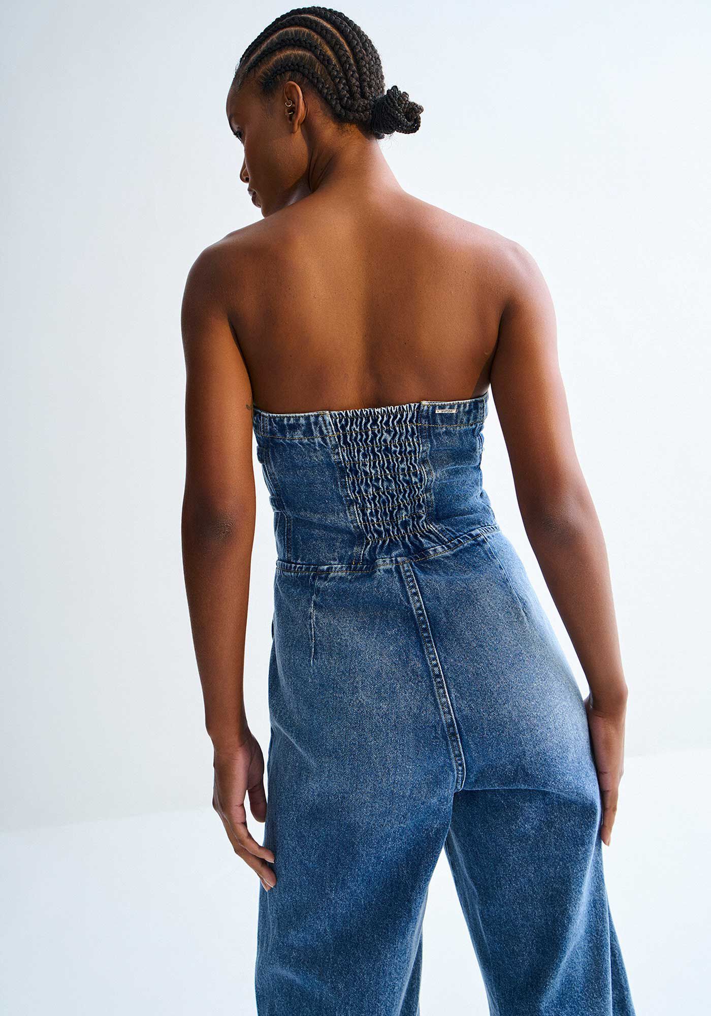 Macac&atilde;o Jeans Longo Tomara Que Caia com Z&iacute;per, , large.