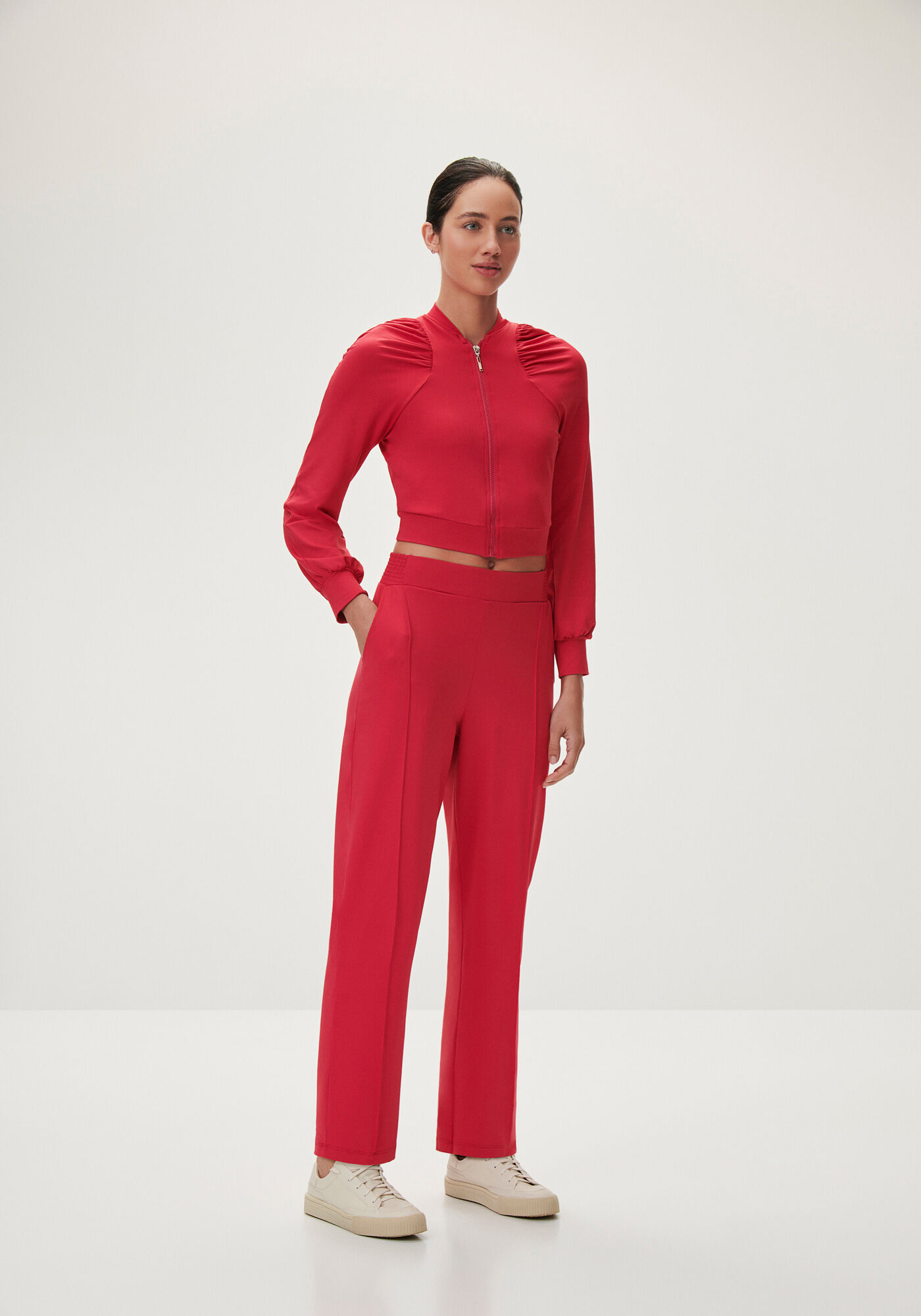 Conjunto em Malha com Jaqueta Franzida e Cal&ccedil;a Reta, , large.