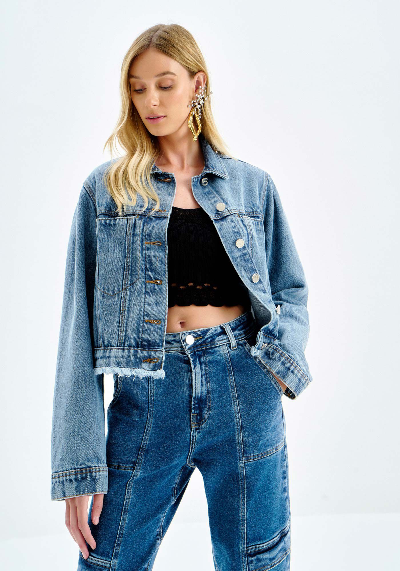 Blusa Cropped em Tric&ocirc; com Detalhe Barra, , large.