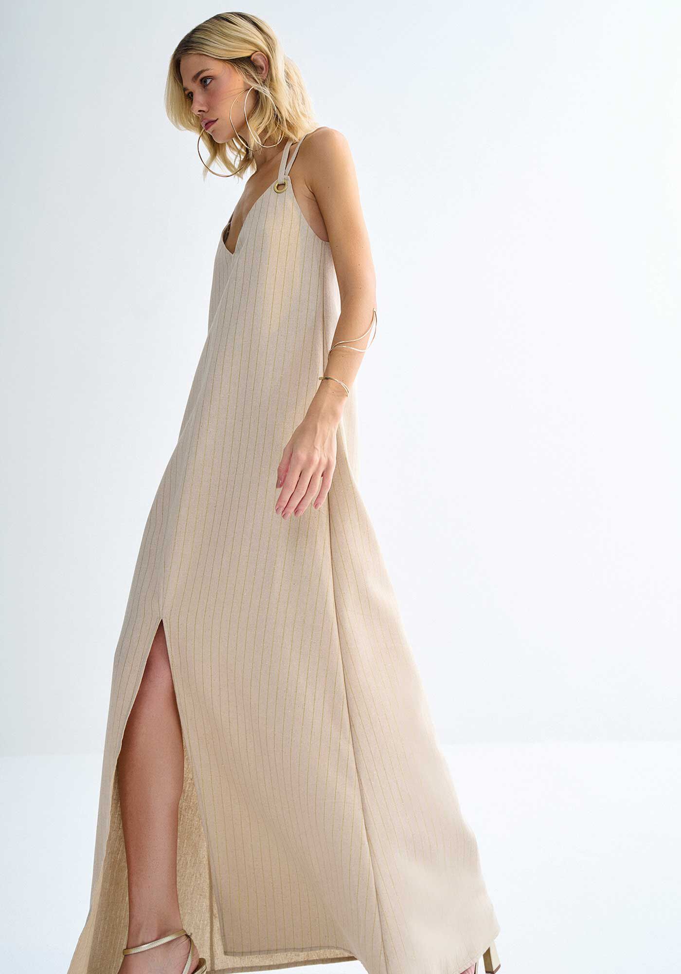 VESTIDO TECIDO LINE STRIPE, CREME ANGORA, large.