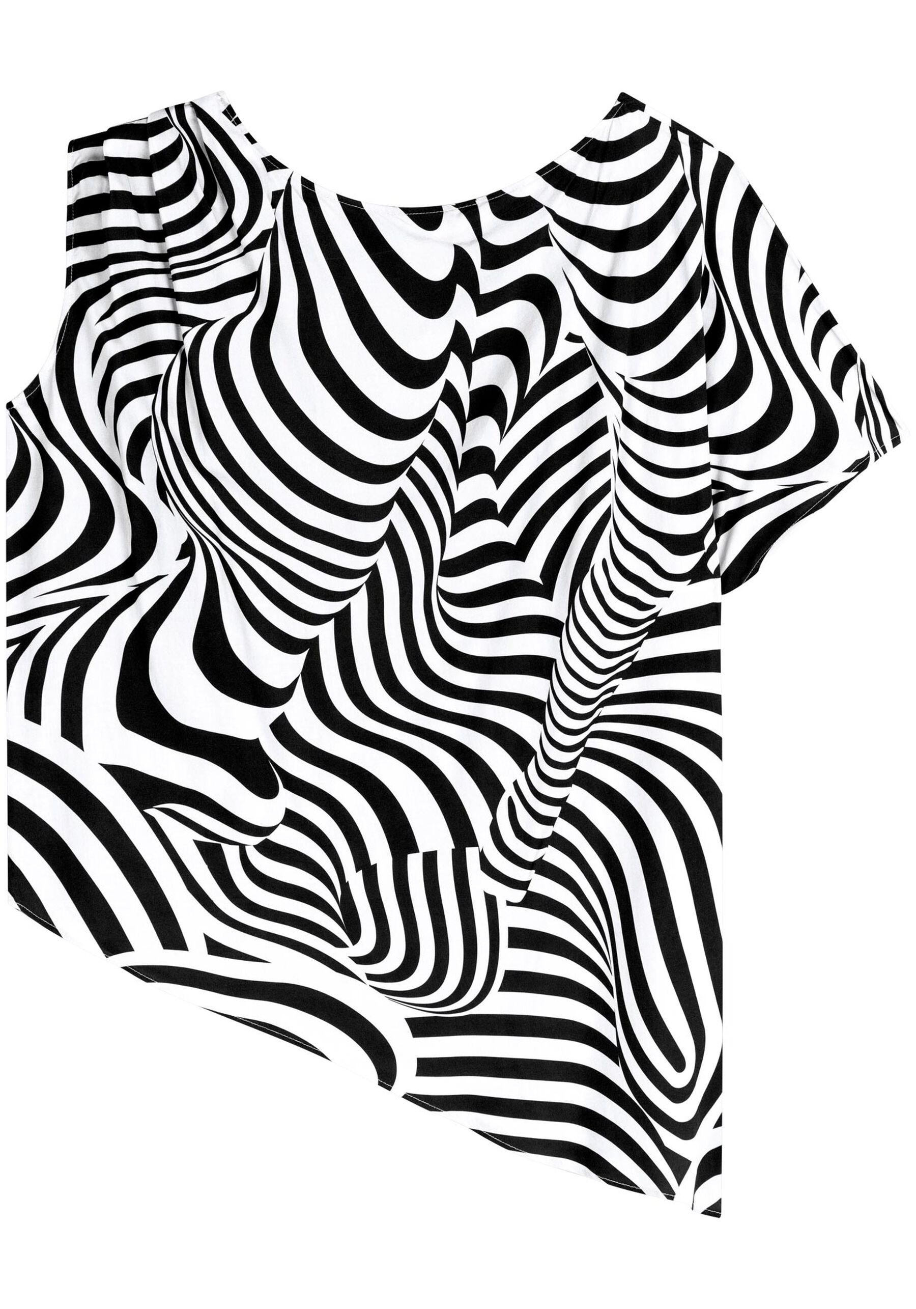 Blusa Fluida Estampada De Um Ombro Só Em Viscose, SILHOUETTE BRANCO. Blusa Fluida Estampada De Um Ombro Só Em Viscose, SILHOUETTE BRANCO, large.