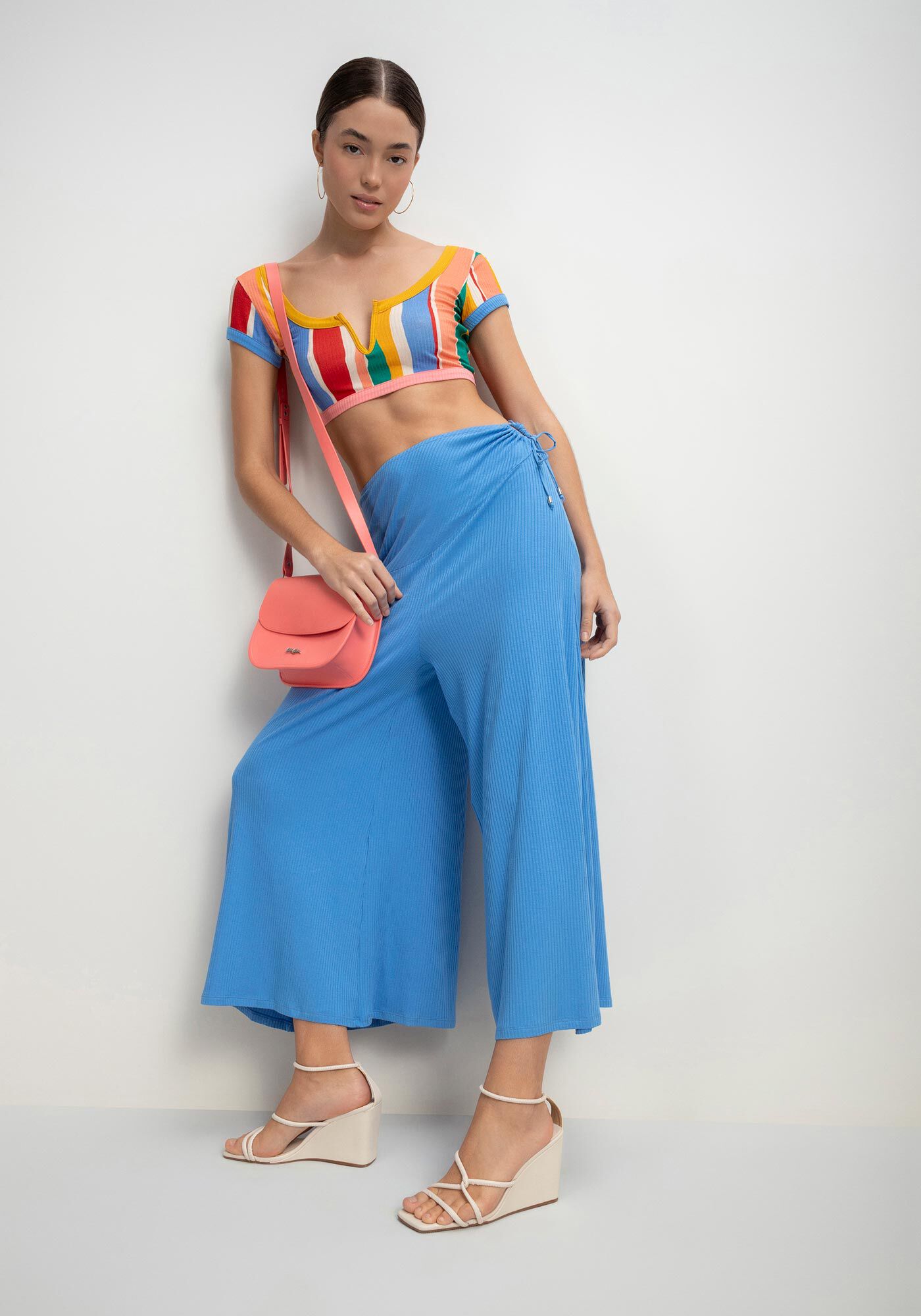 Cal&ccedil;a Pantalona Cropped Canelada com Cut Out, , large.