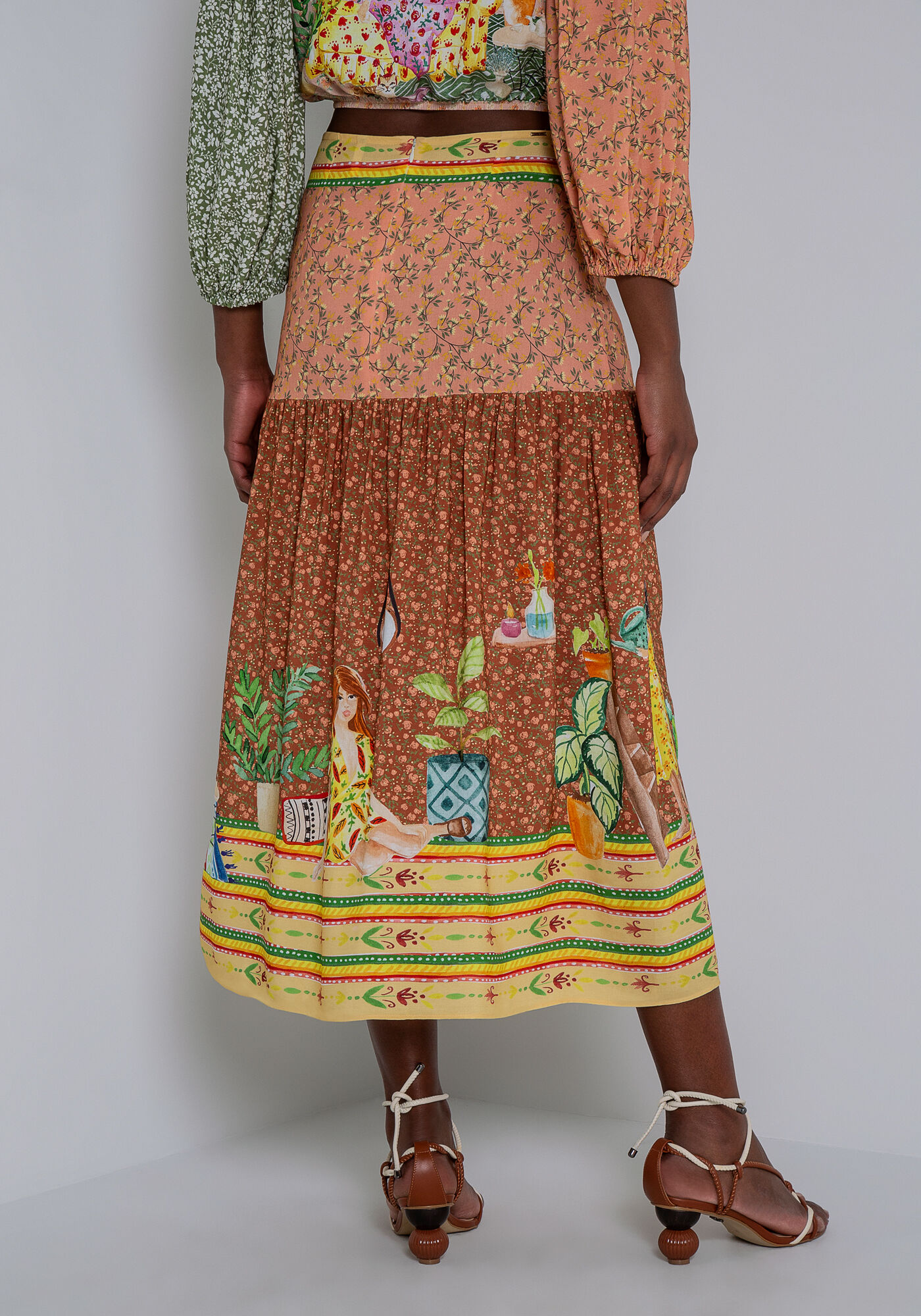 Saia Midi Estampada em Viscose com Fenda, , large.