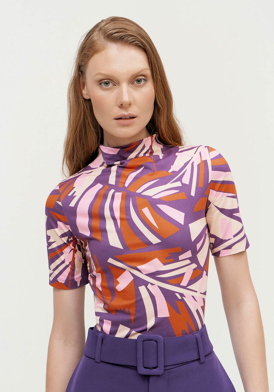 Blusa Gola Alta em Malha Aveludada Estampada, . Blusa Gola Alta em Malha Aveludada Estampada, , large.
