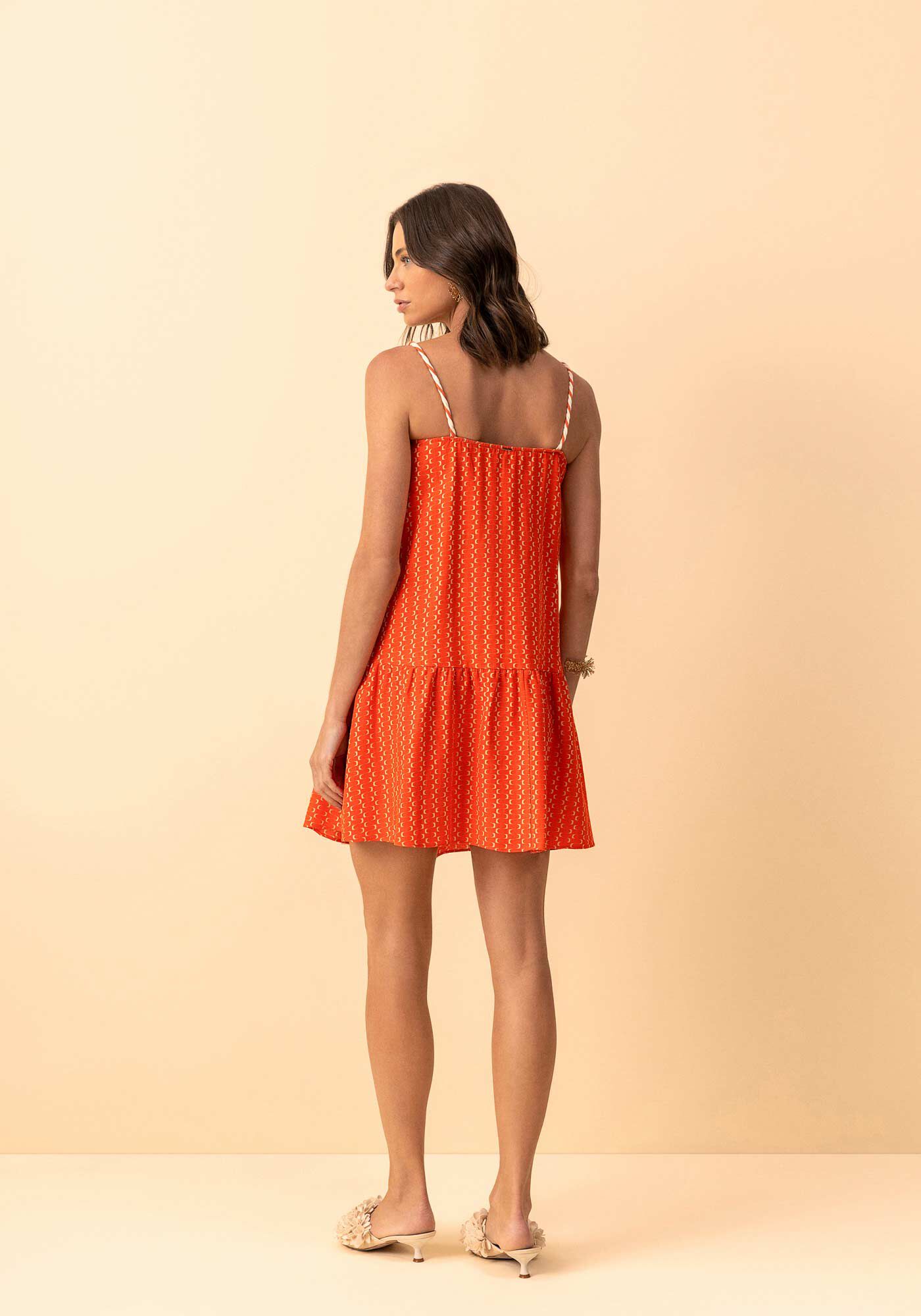 Vestido Curto De Al&ccedil;as Tran&ccedil;adas Com Barra Franzida, ONDAS LARANJA, large.