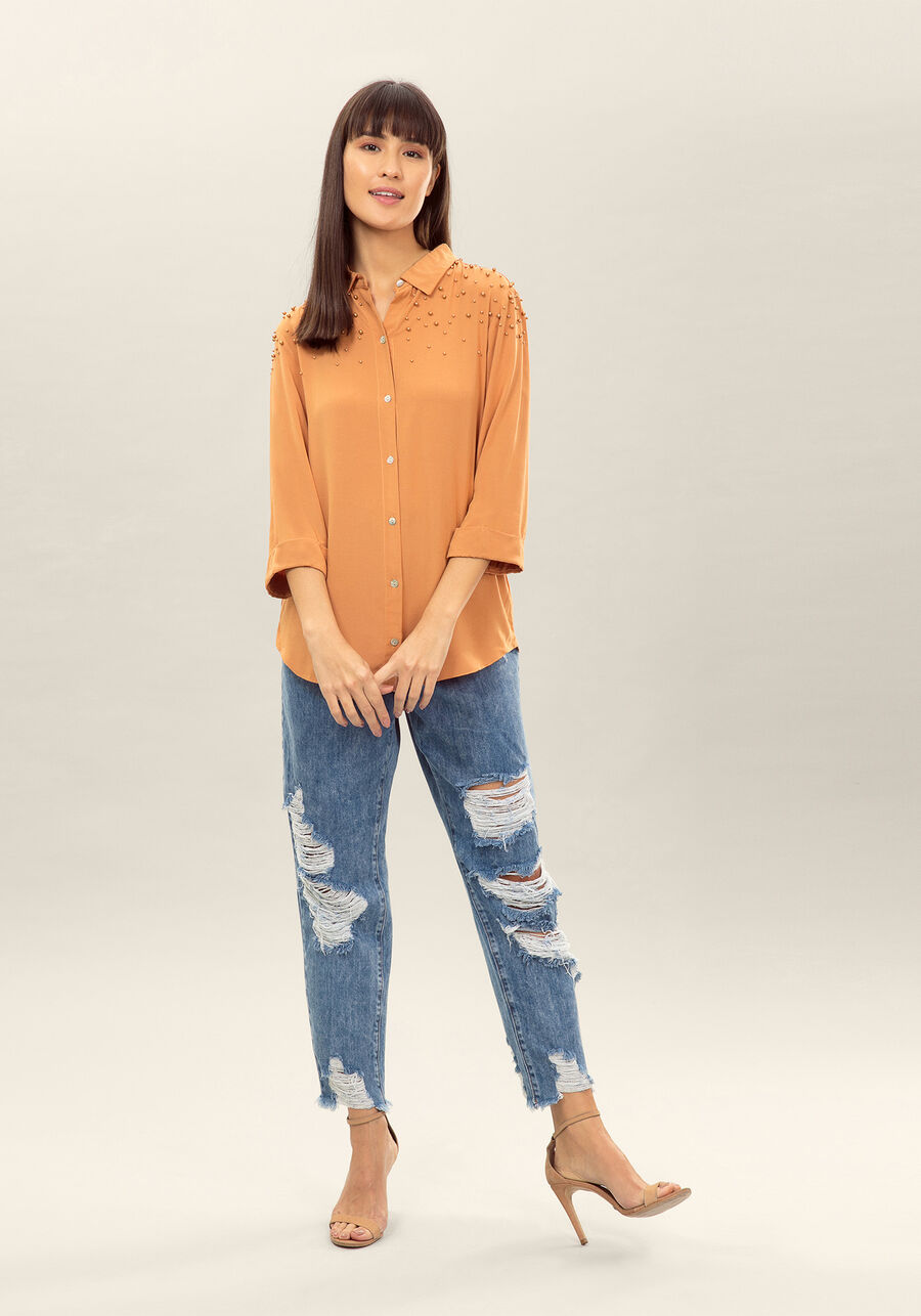 Camisa Manga 3/4 Pérolas Tecido, . Camisa Manga 3/4 Pérolas Tecido, , large.