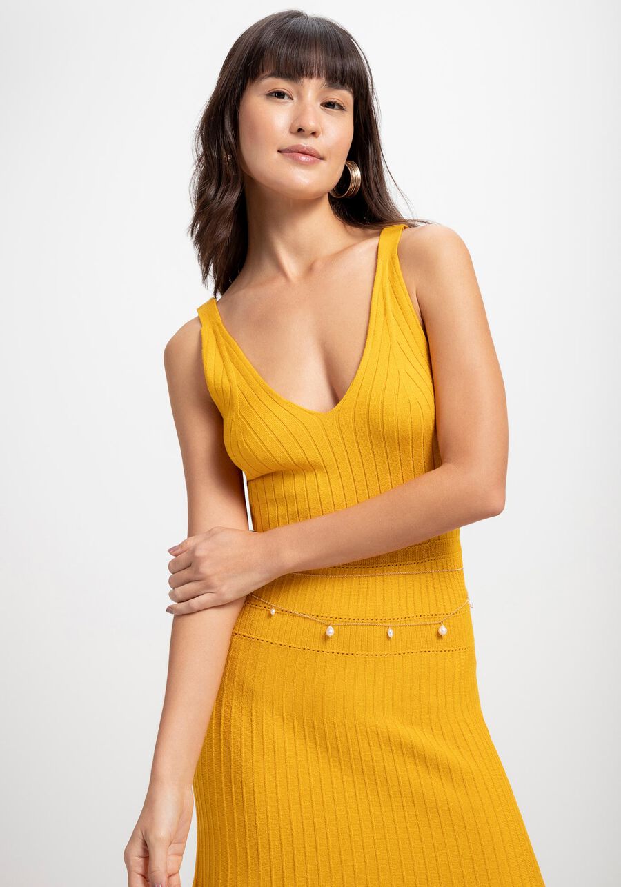 Vestido com Alças Longo em Tricô, AMARELO SINEMY. Vestido com Alças Longo em Tricô, AMARELO SINEMY, large.